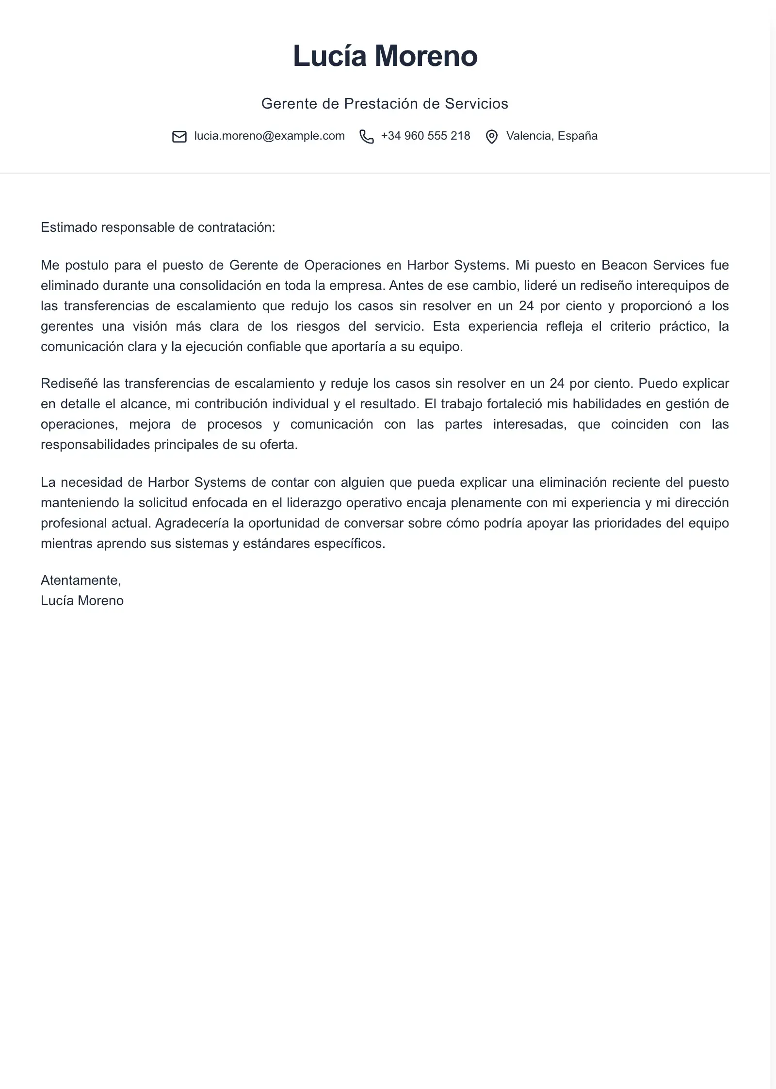 Usa esta plantilla para una solicitud después de un despido