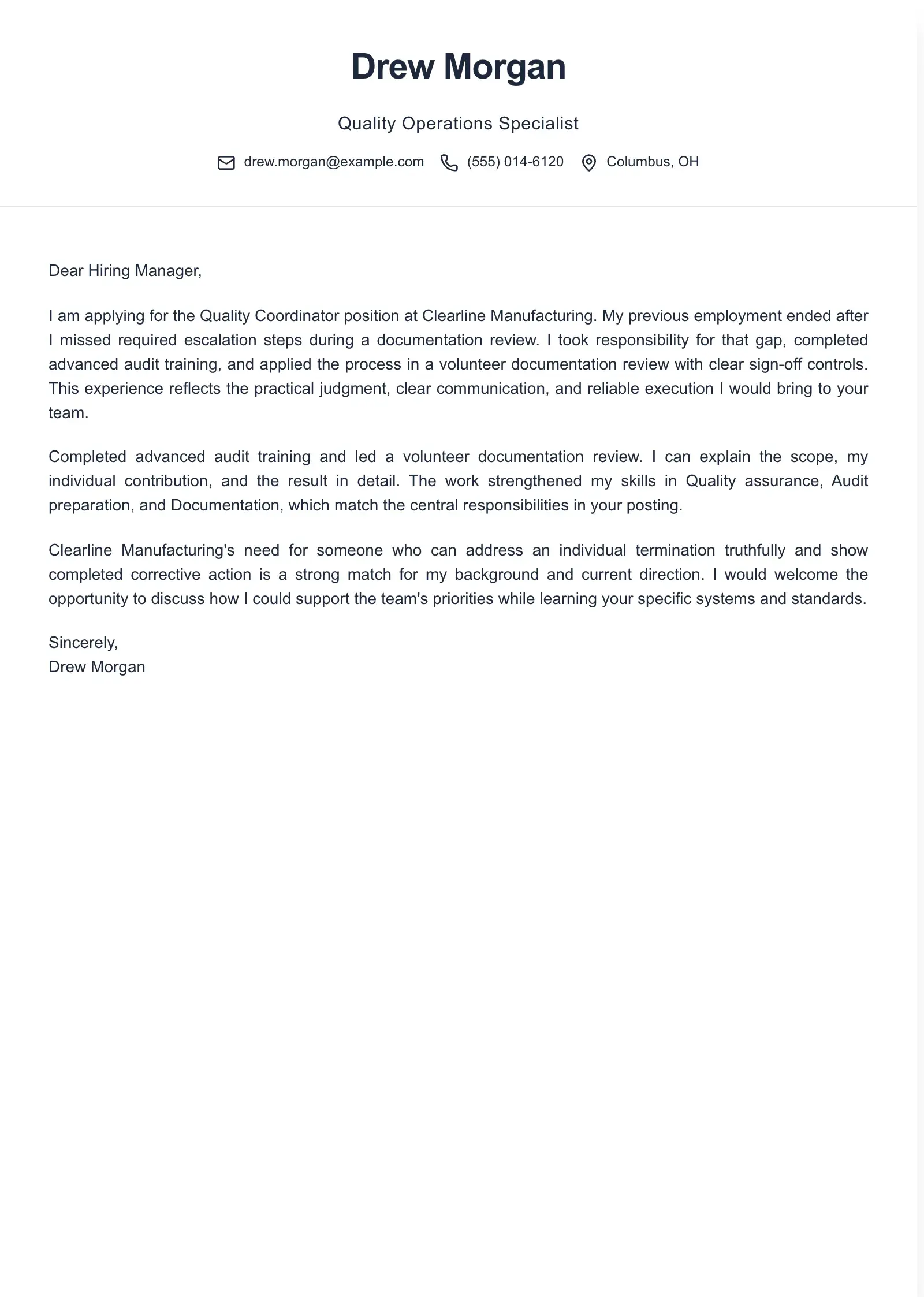 Use this template for an application after termination