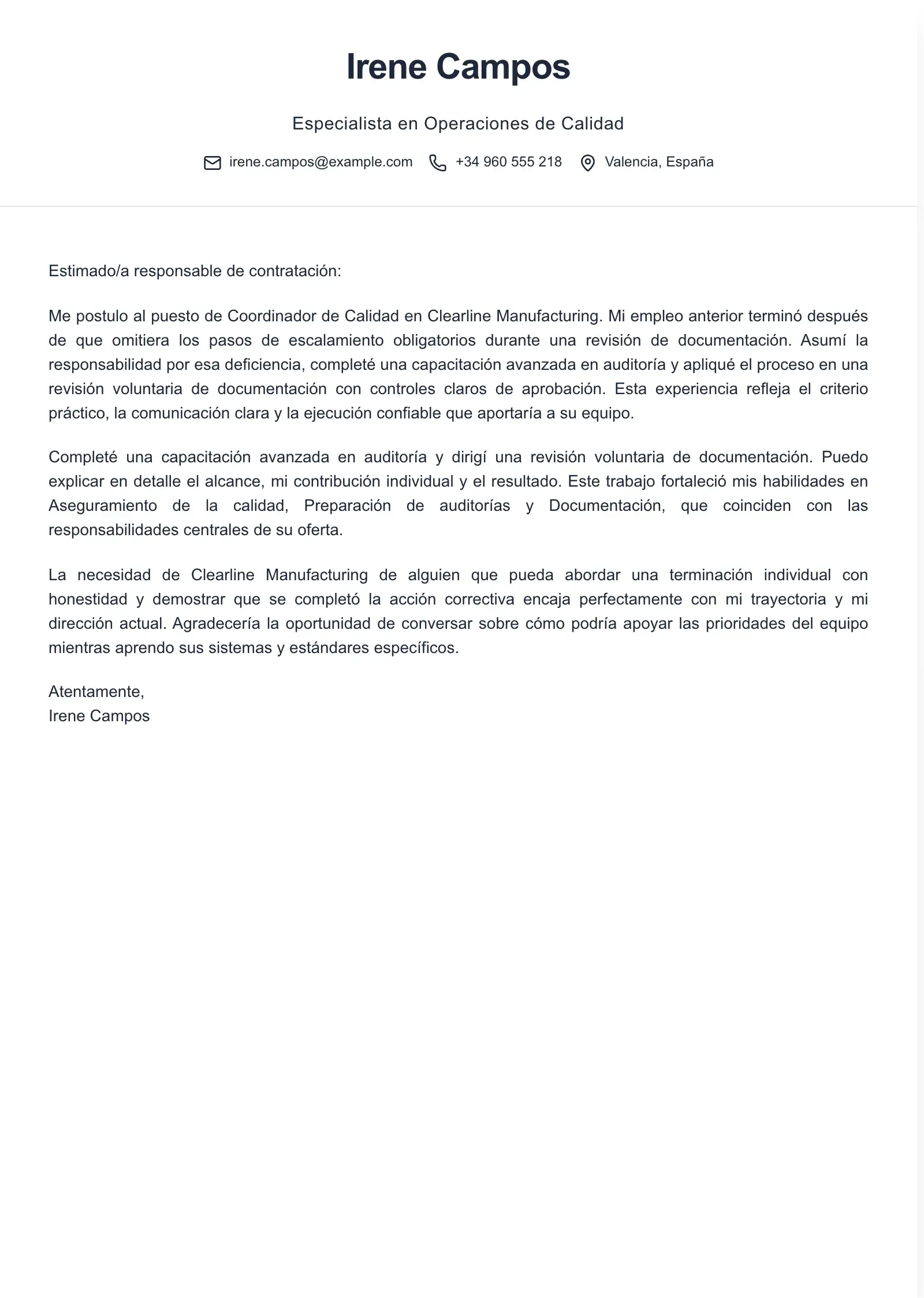Usa esta plantilla para una solicitud después de un despido