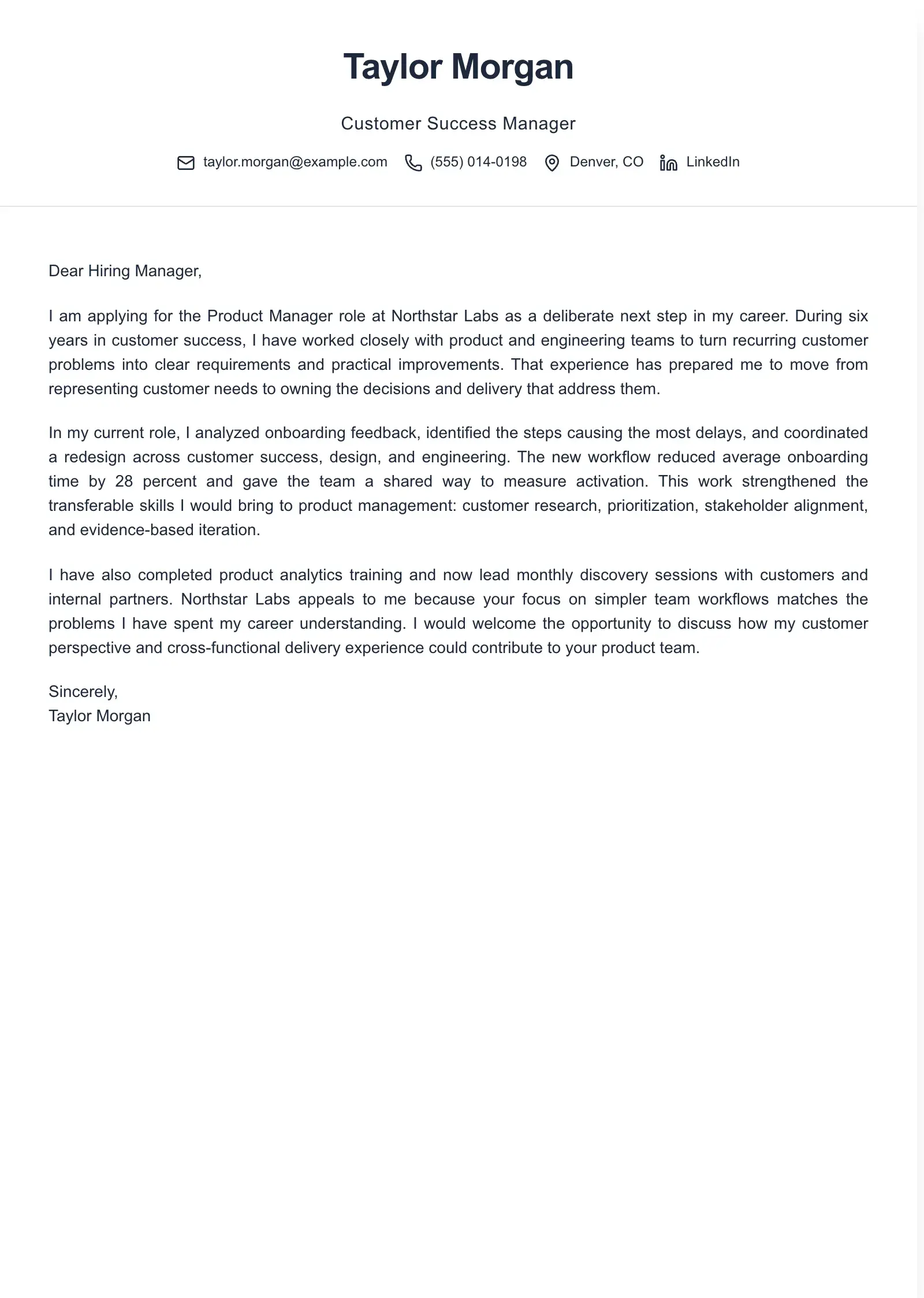 Use this cover letter template for a career change