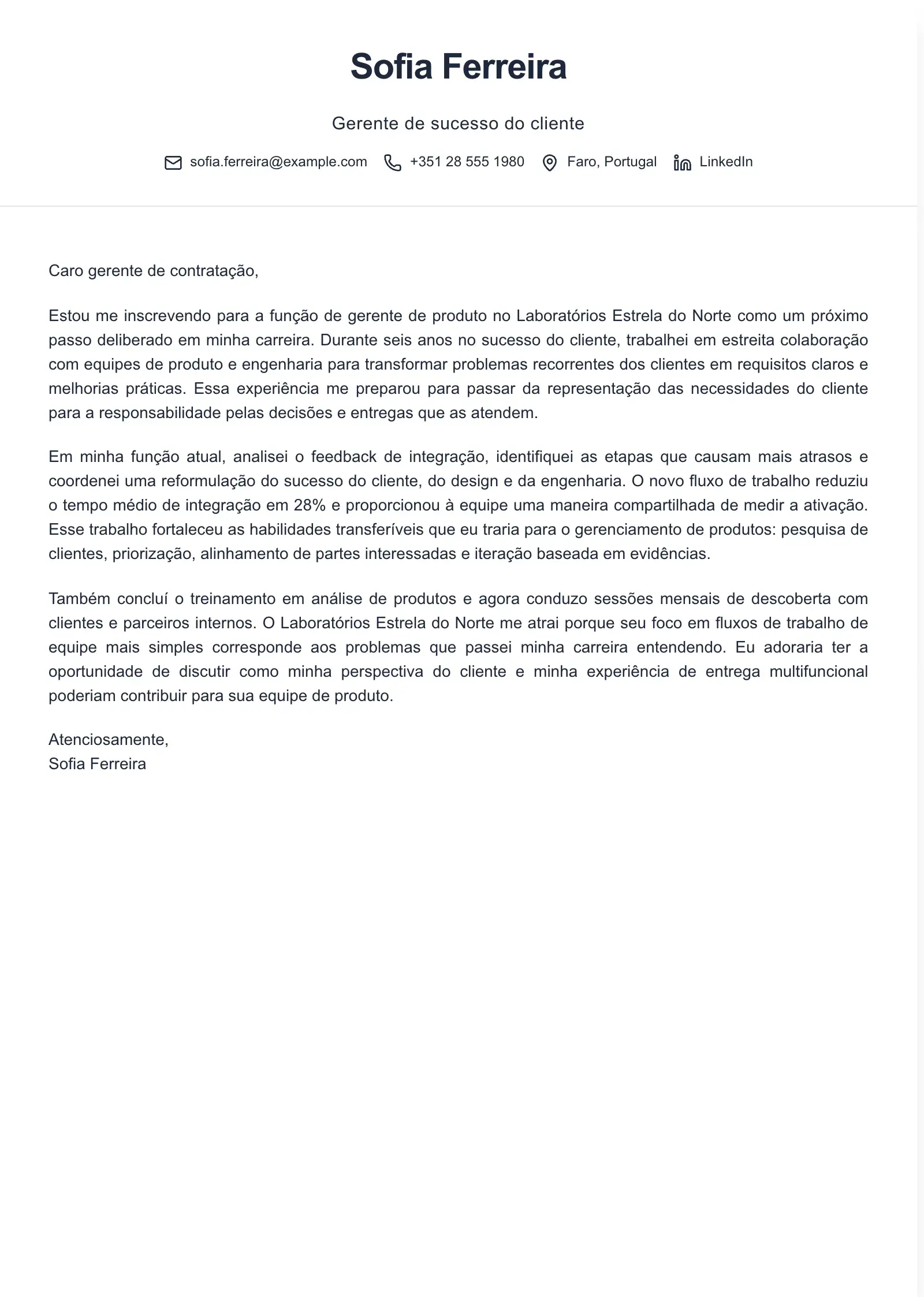 Use este modelo de carta de apresentação para uma mudança de carreira