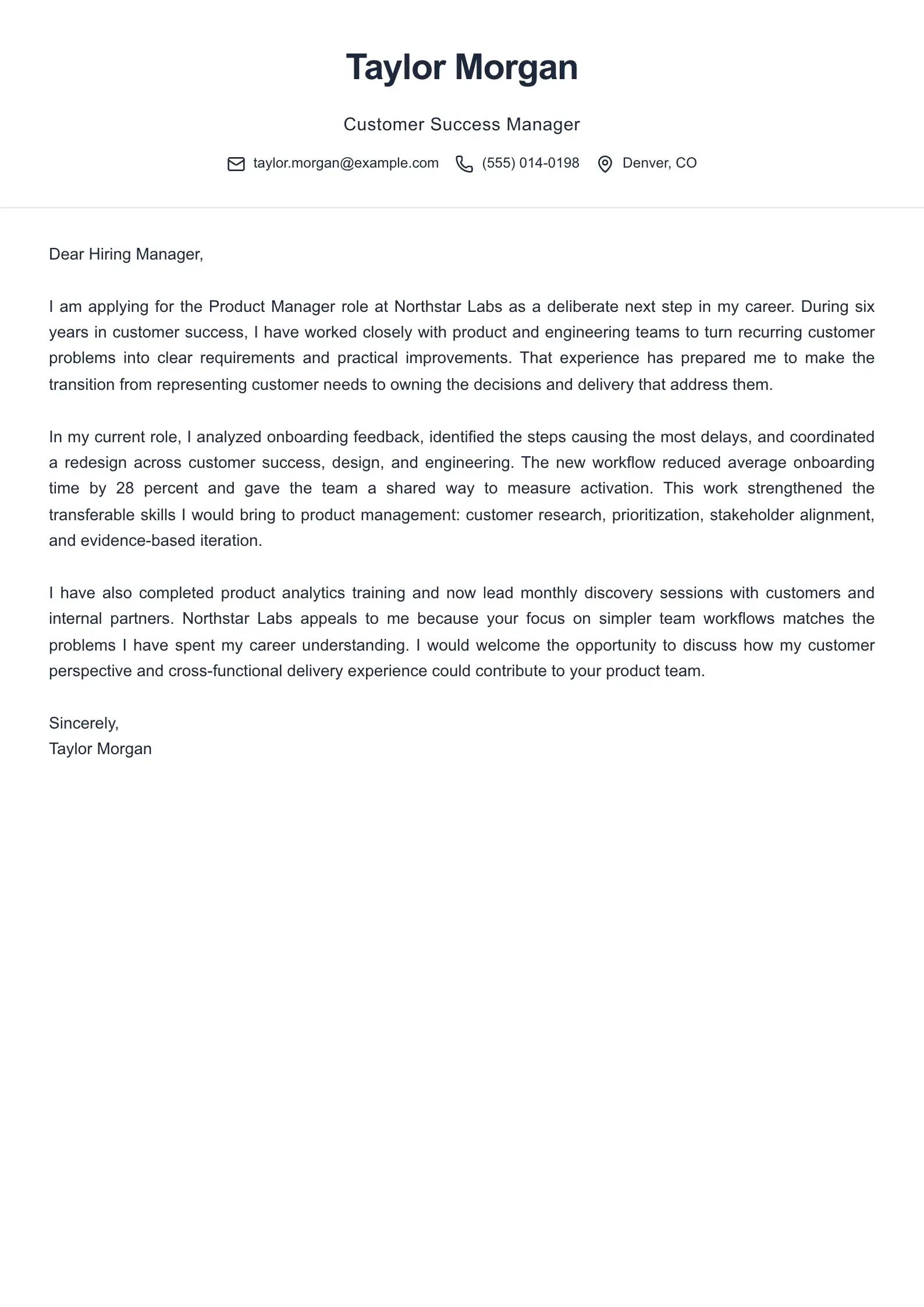 Use this cover letter template for a career change