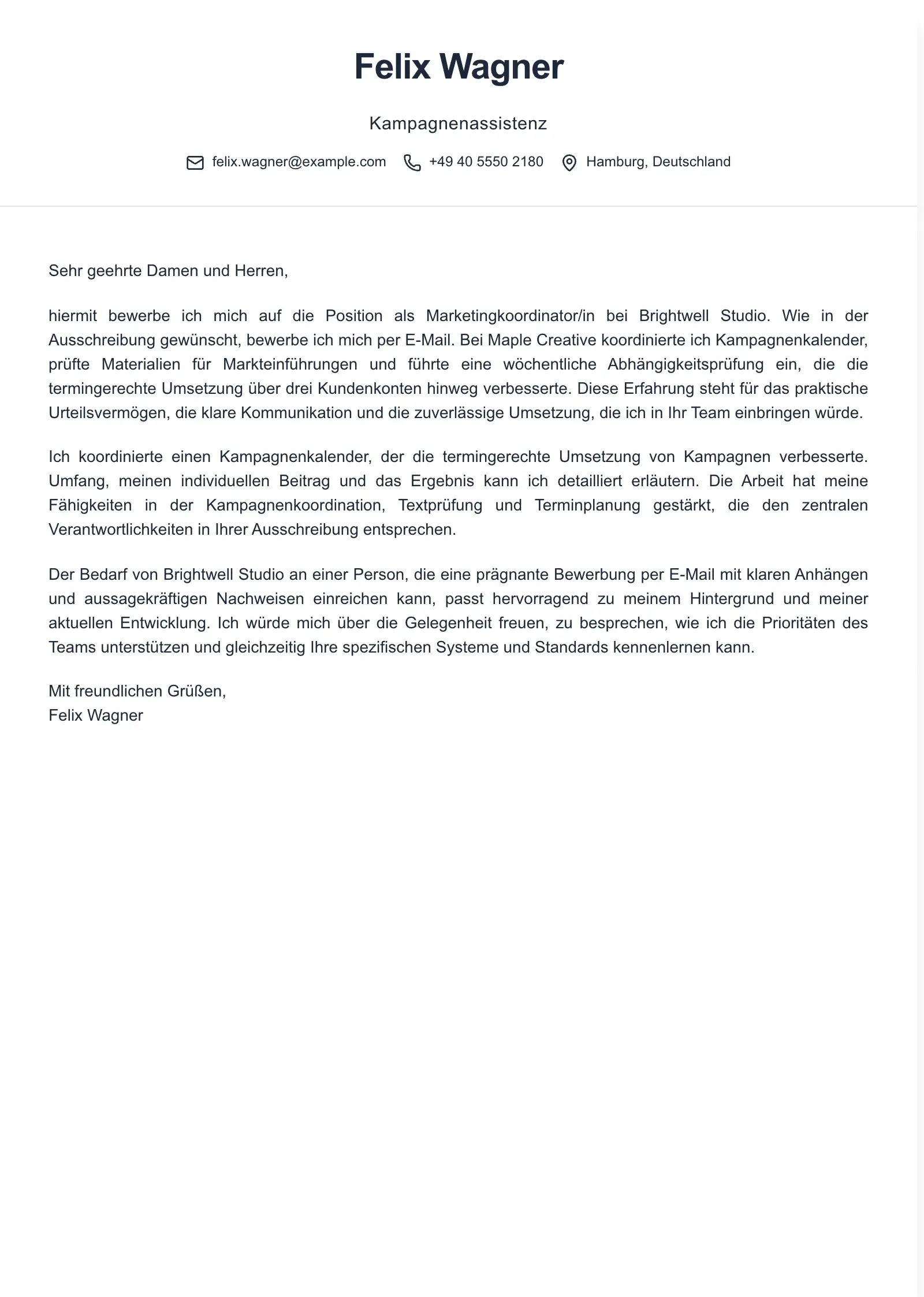 Verwenden Sie diese Vorlage für eine E-Mail-Bewerbung