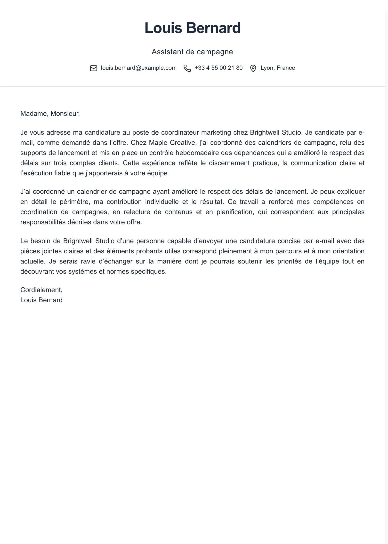 Utilisez ce modèle pour une candidature par e-mail
