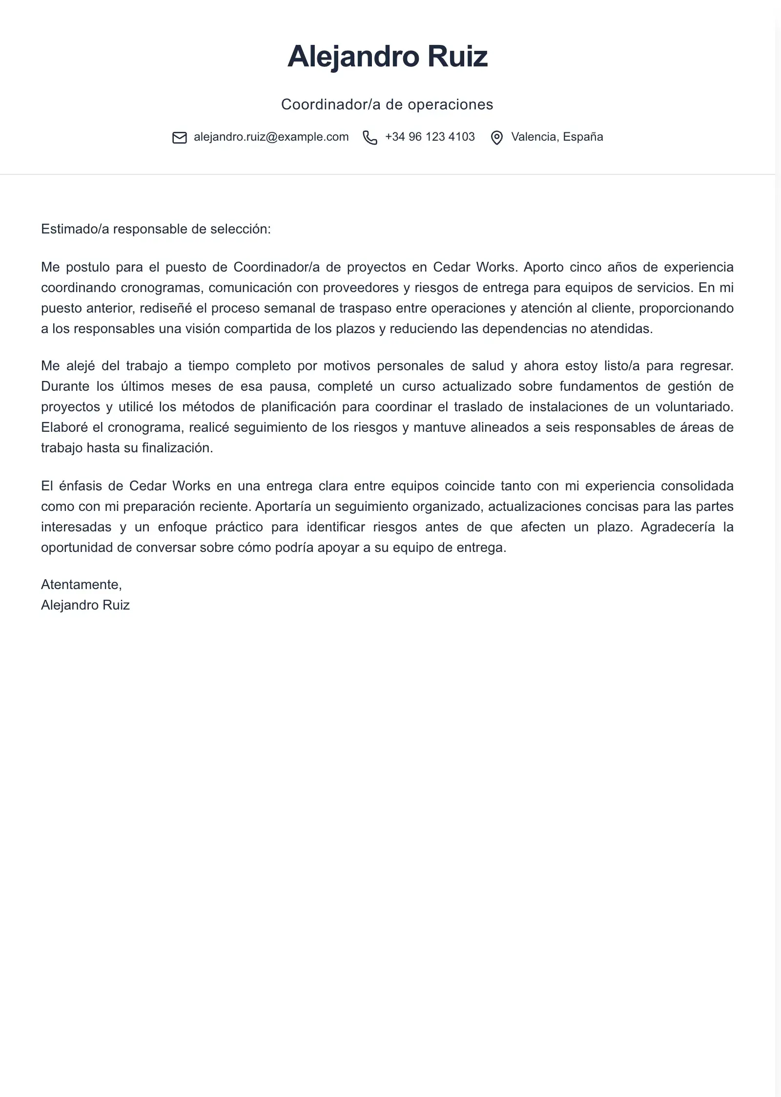 Usa esta plantilla para explicar un periodo sin empleo