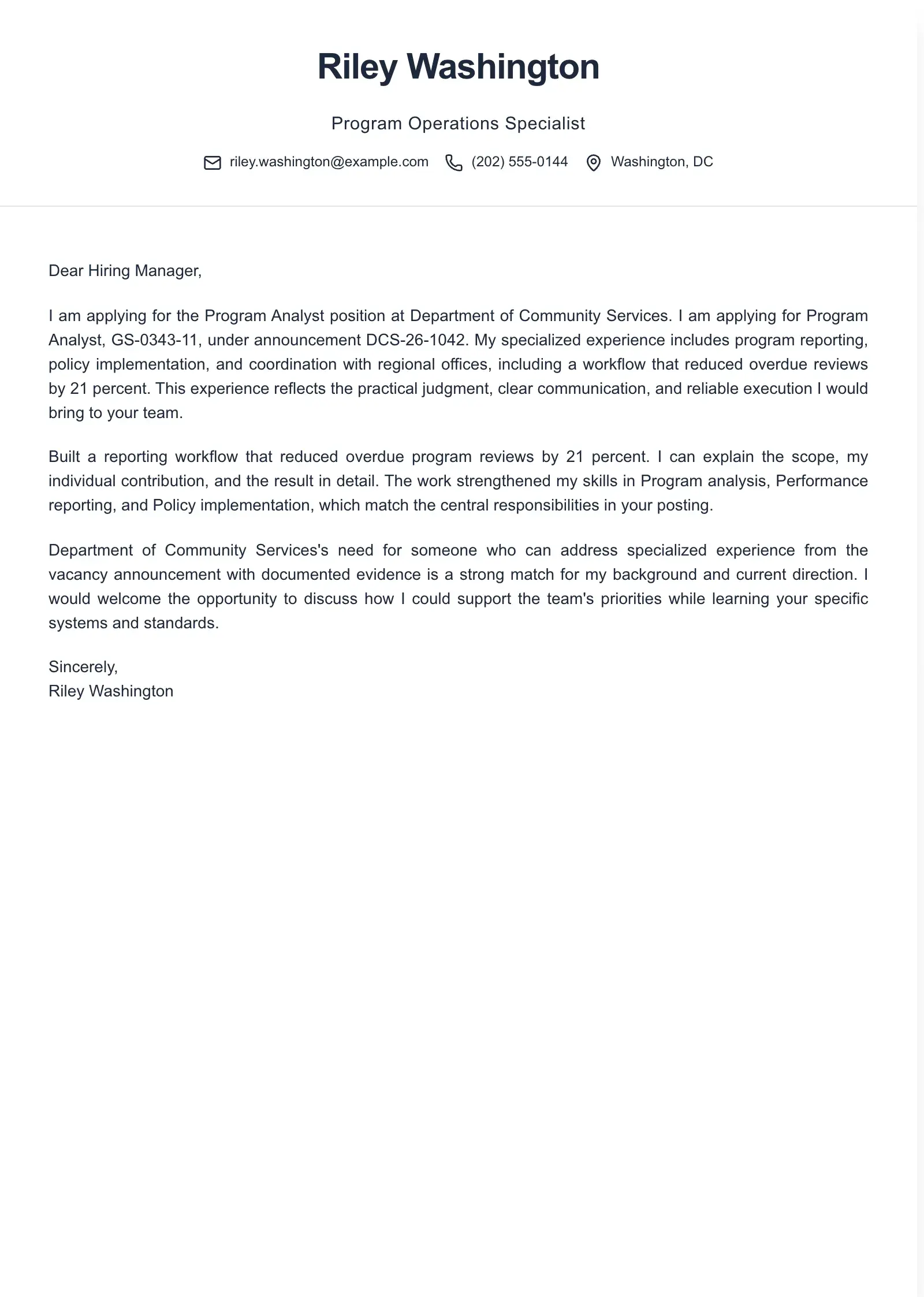 Use this template for a federal application letter