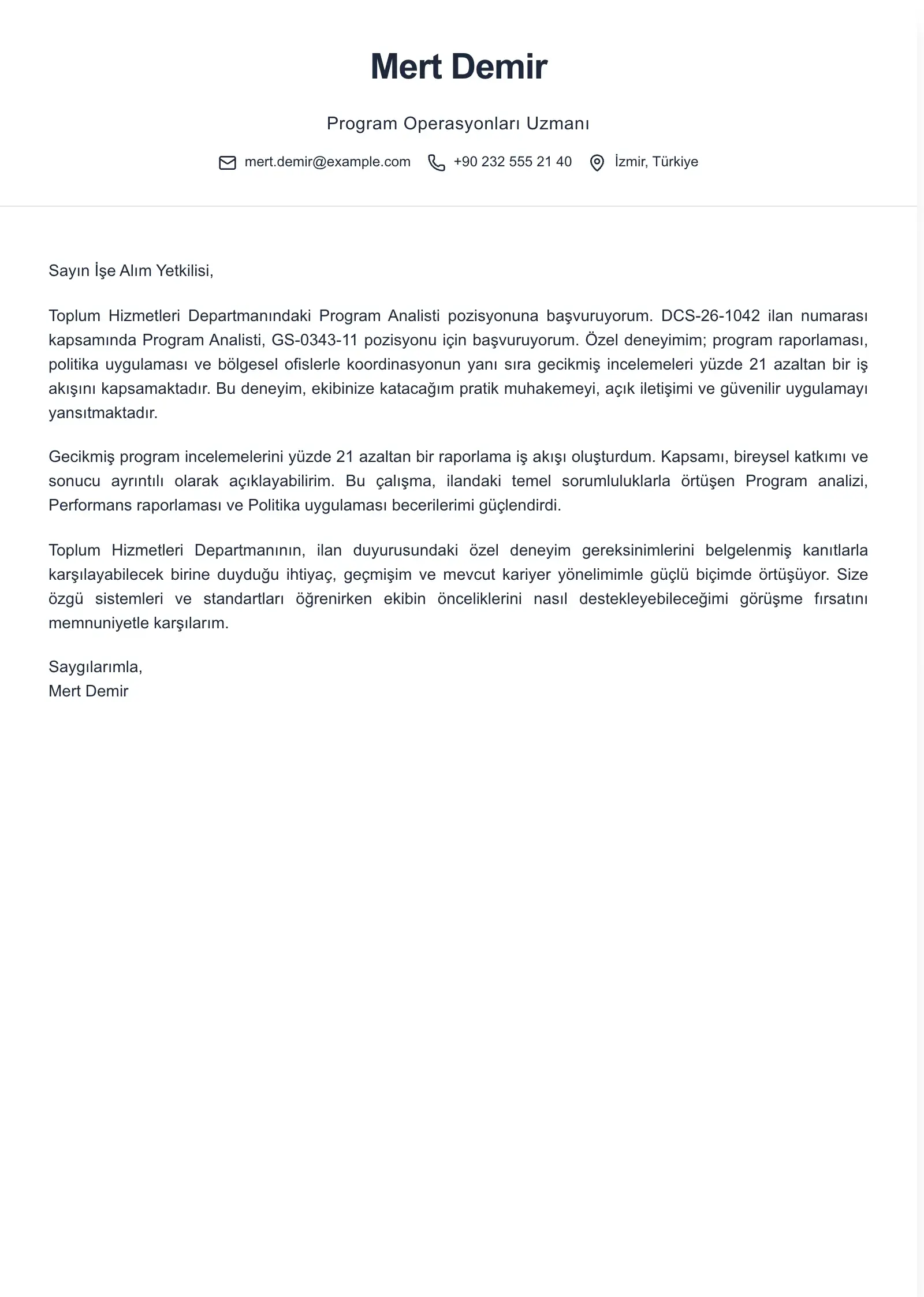 Federal başvuru mektubu için bu şablonu kullanın