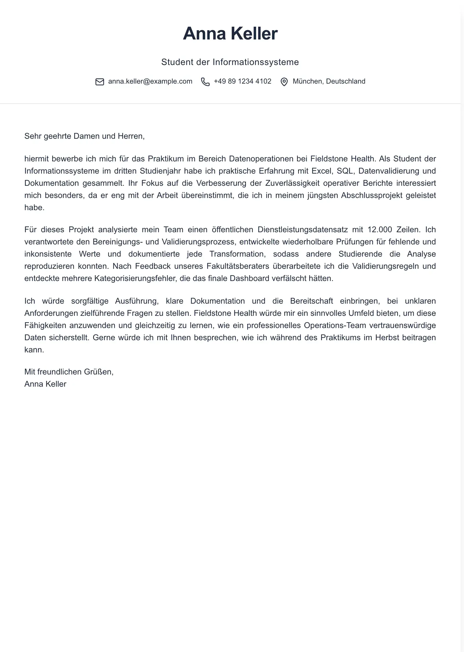Nutze diese Vorlage für eine Praktikumsbewerbung