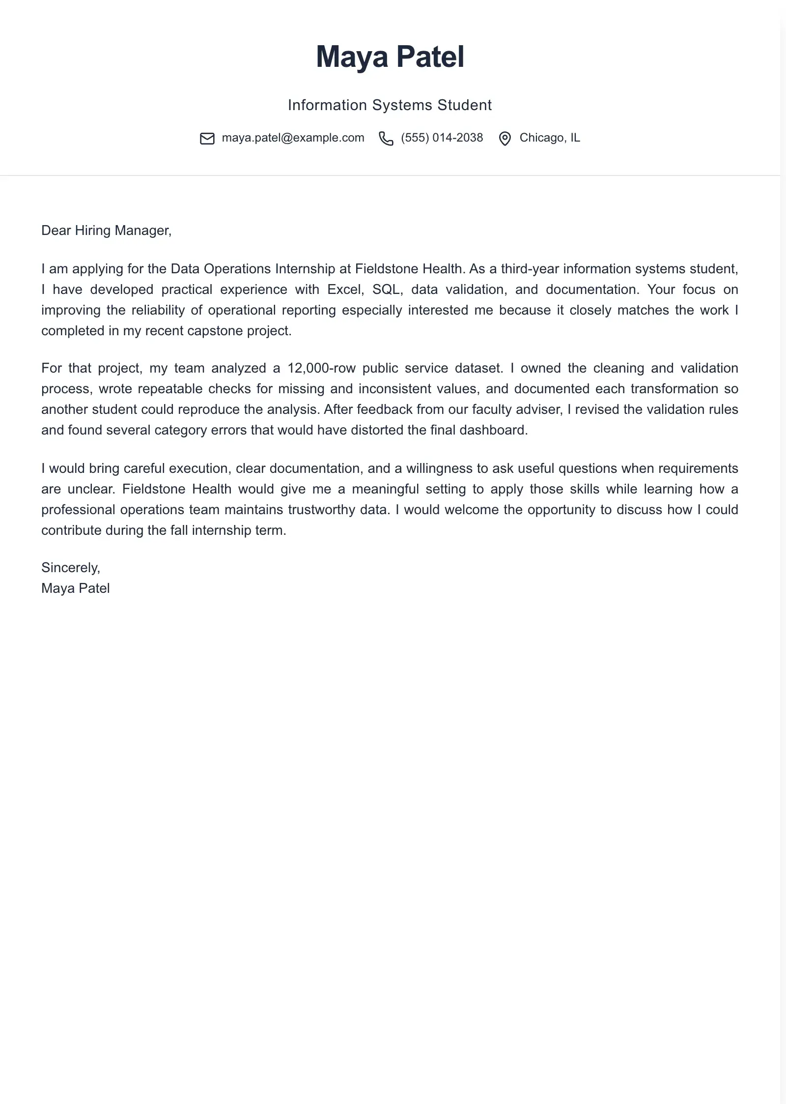 Use this template for an internship application
