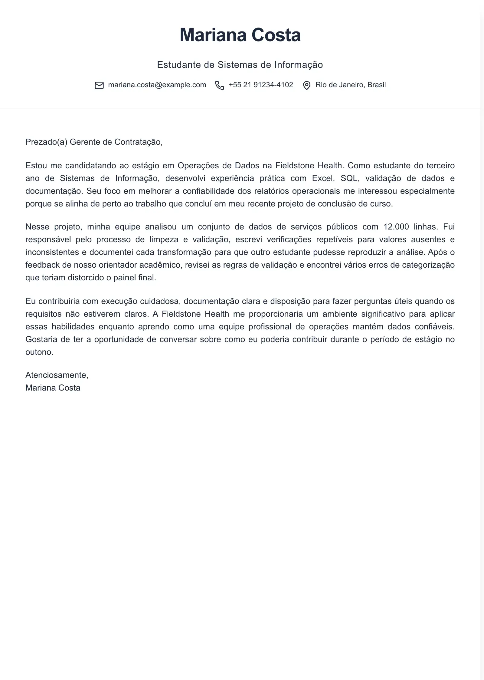 Use este modelo para uma candidatura a estágio
