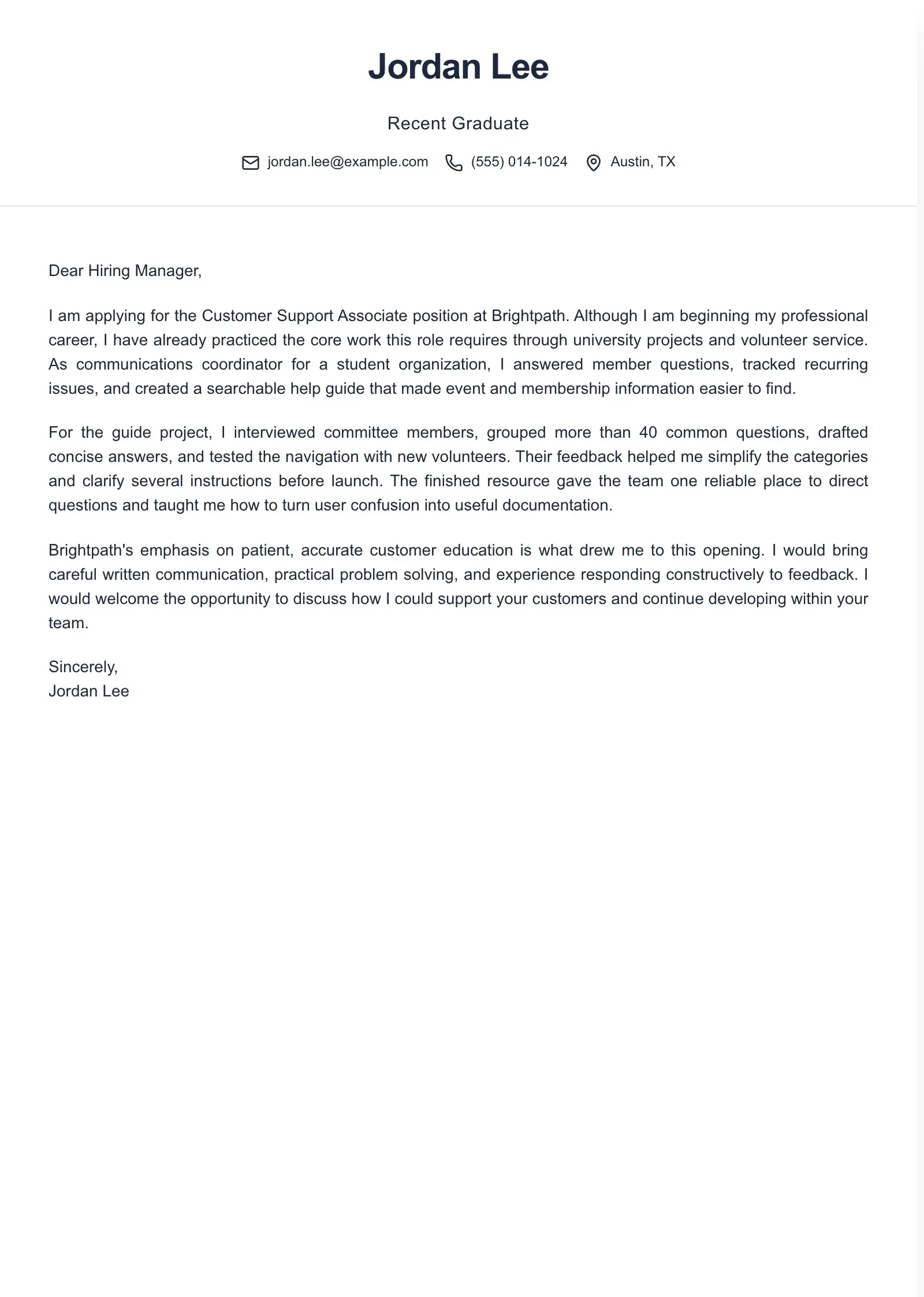 Use this template for a first-job cover letter