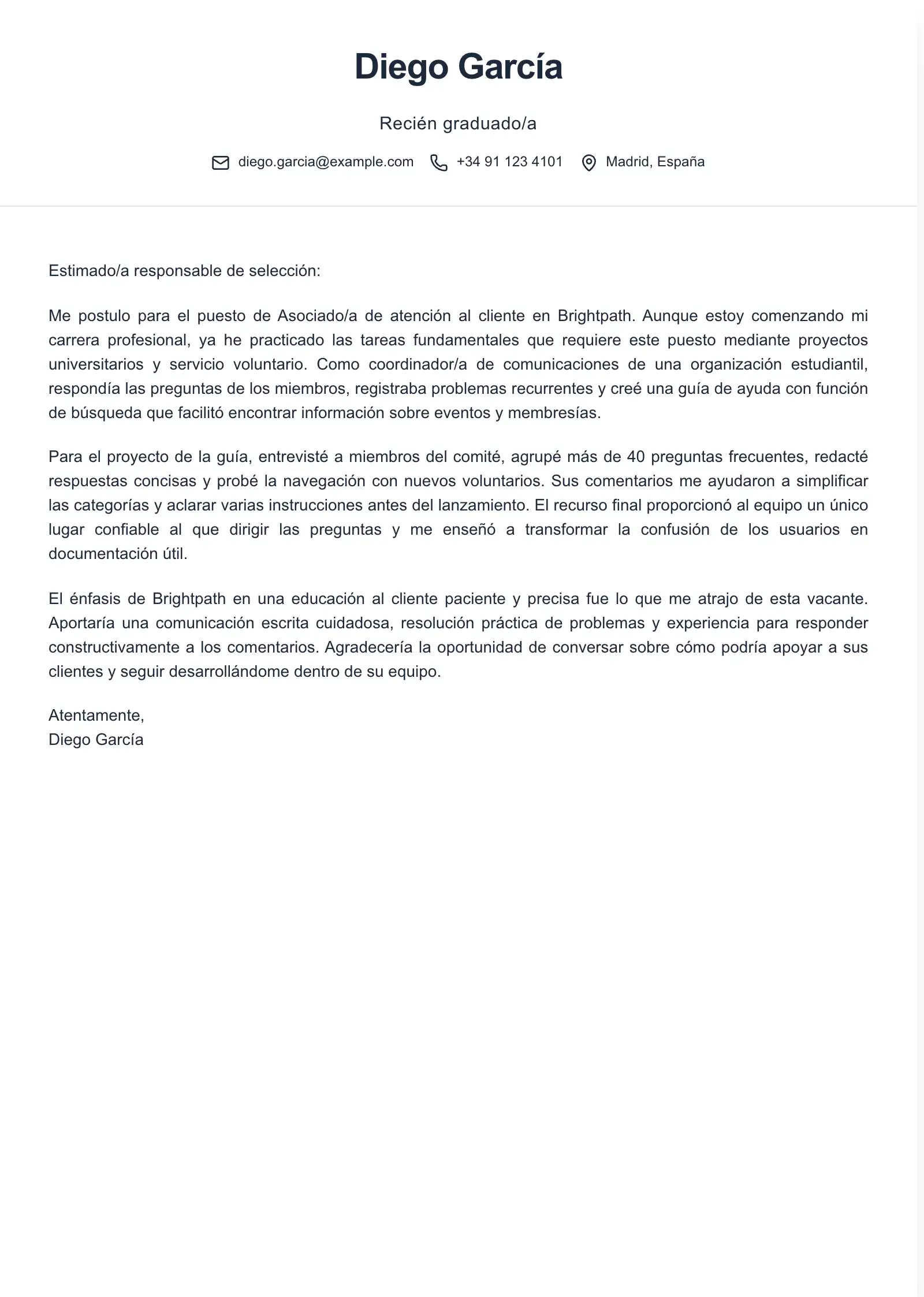 Usa esta plantilla para una carta de presentación para tu primer empleo