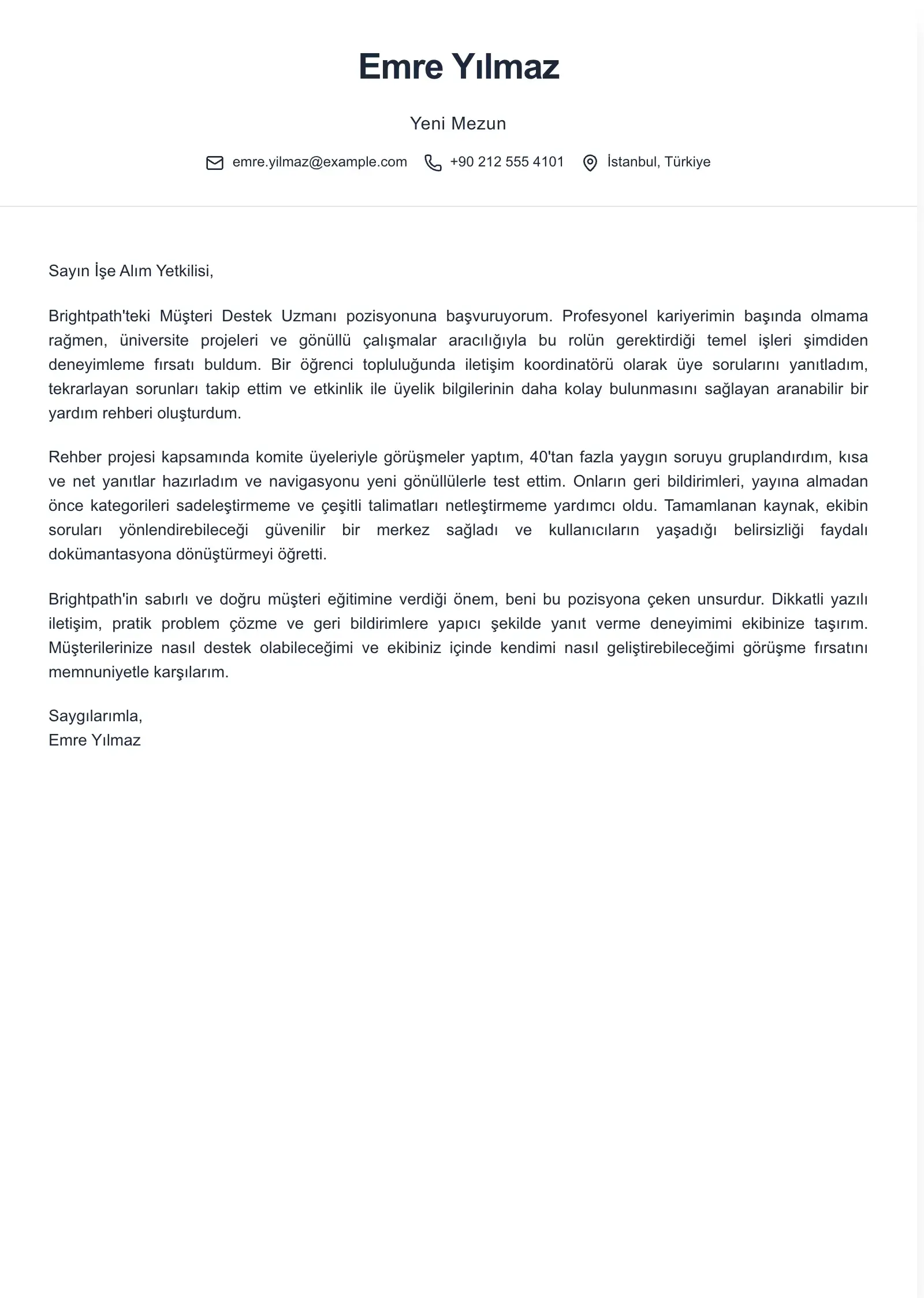 İlk işiniz için bu ön yazı şablonunu kullanın