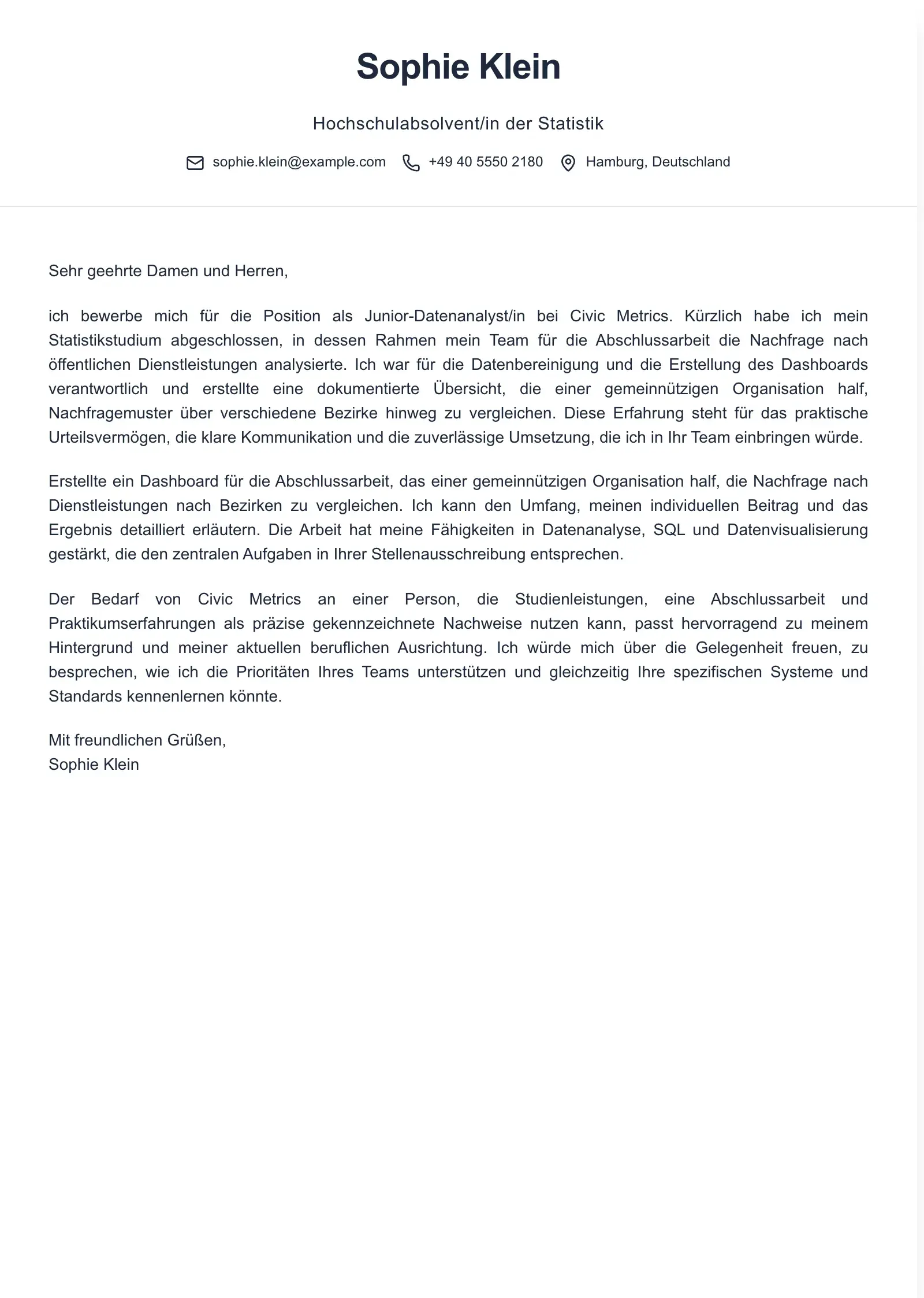 Nutzen Sie diese Vorlage für eine Bewerbung als Hochschulabsolvent