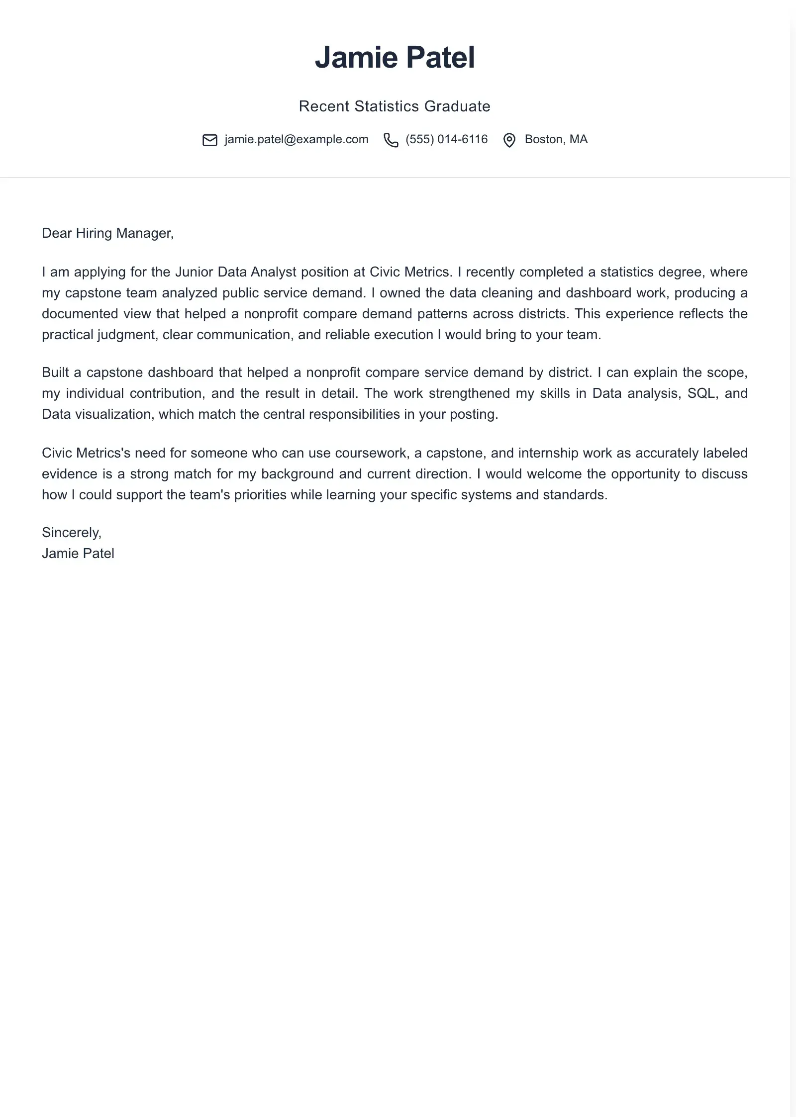 Use this template for a recent-graduate application