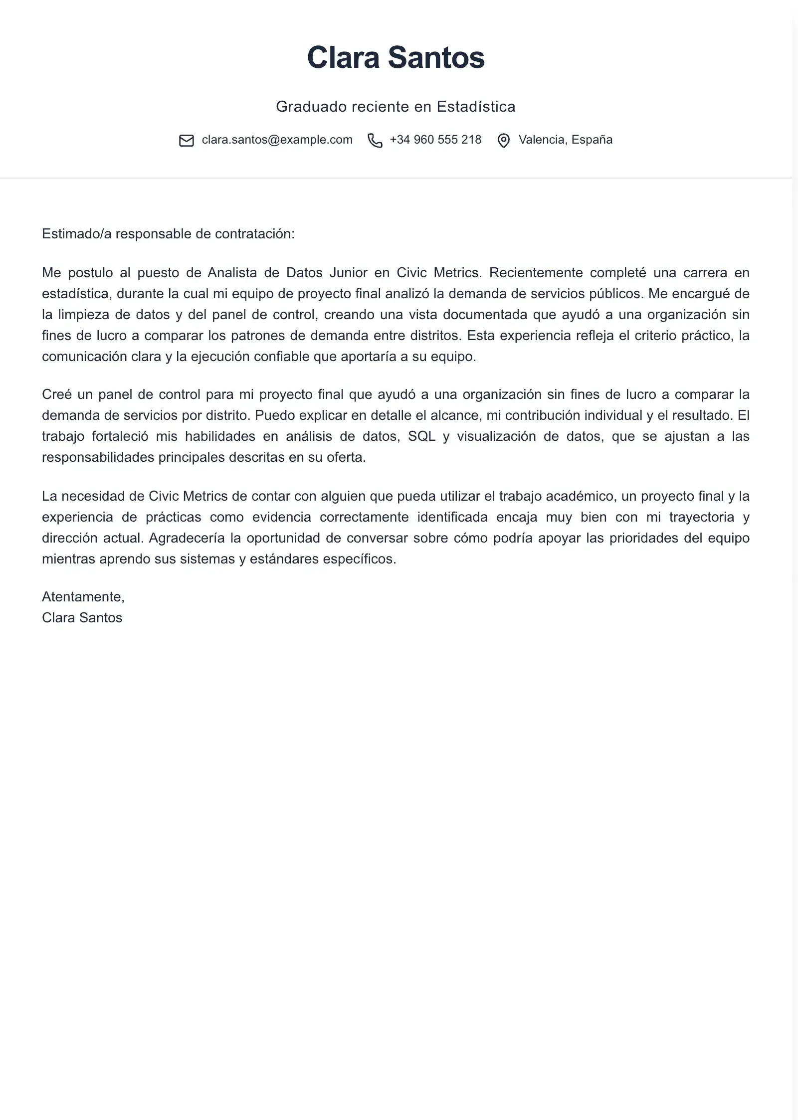 Usa esta plantilla para una solicitud como recién graduado