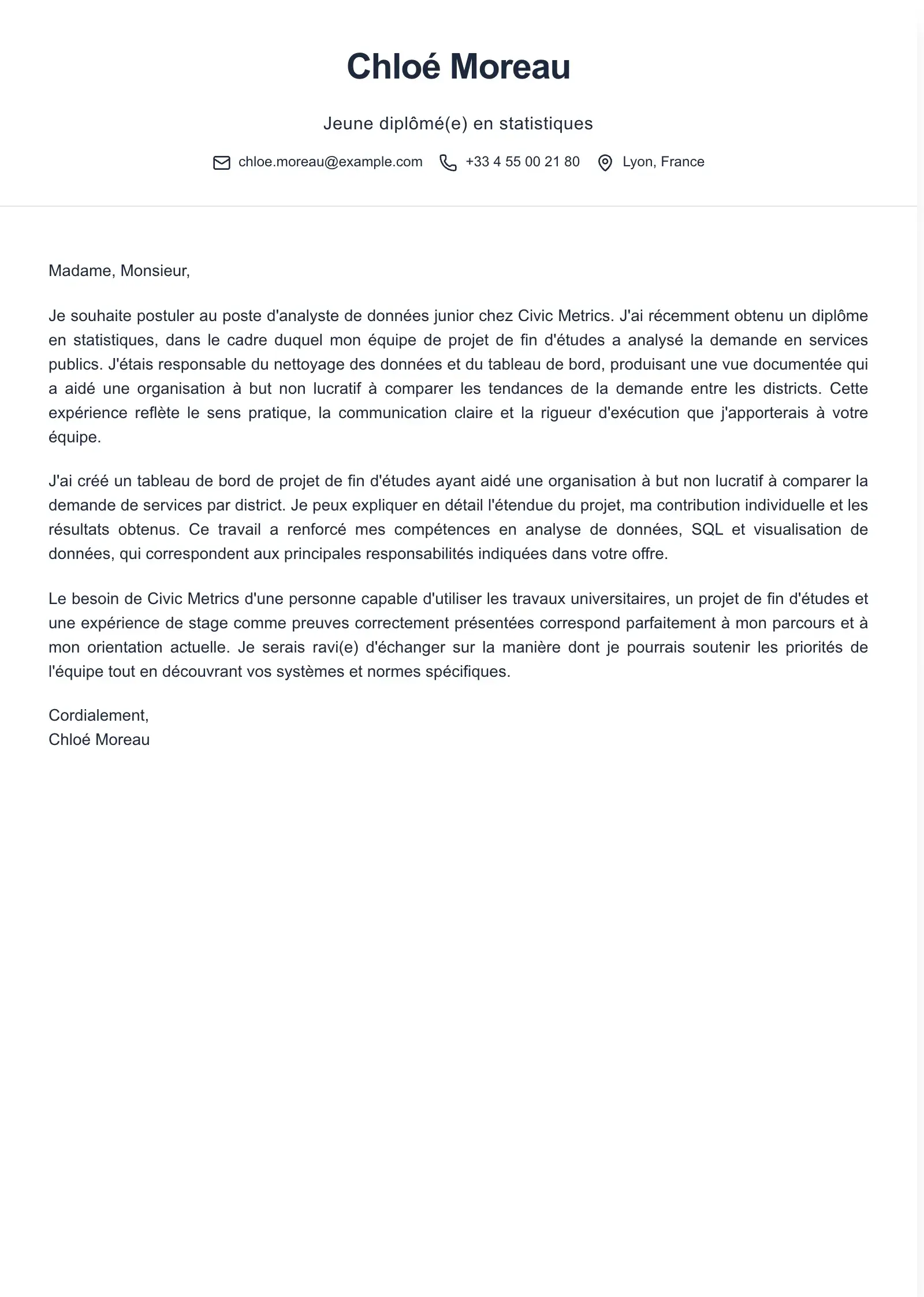 Utilisez ce modèle pour une candidature de jeune diplômé