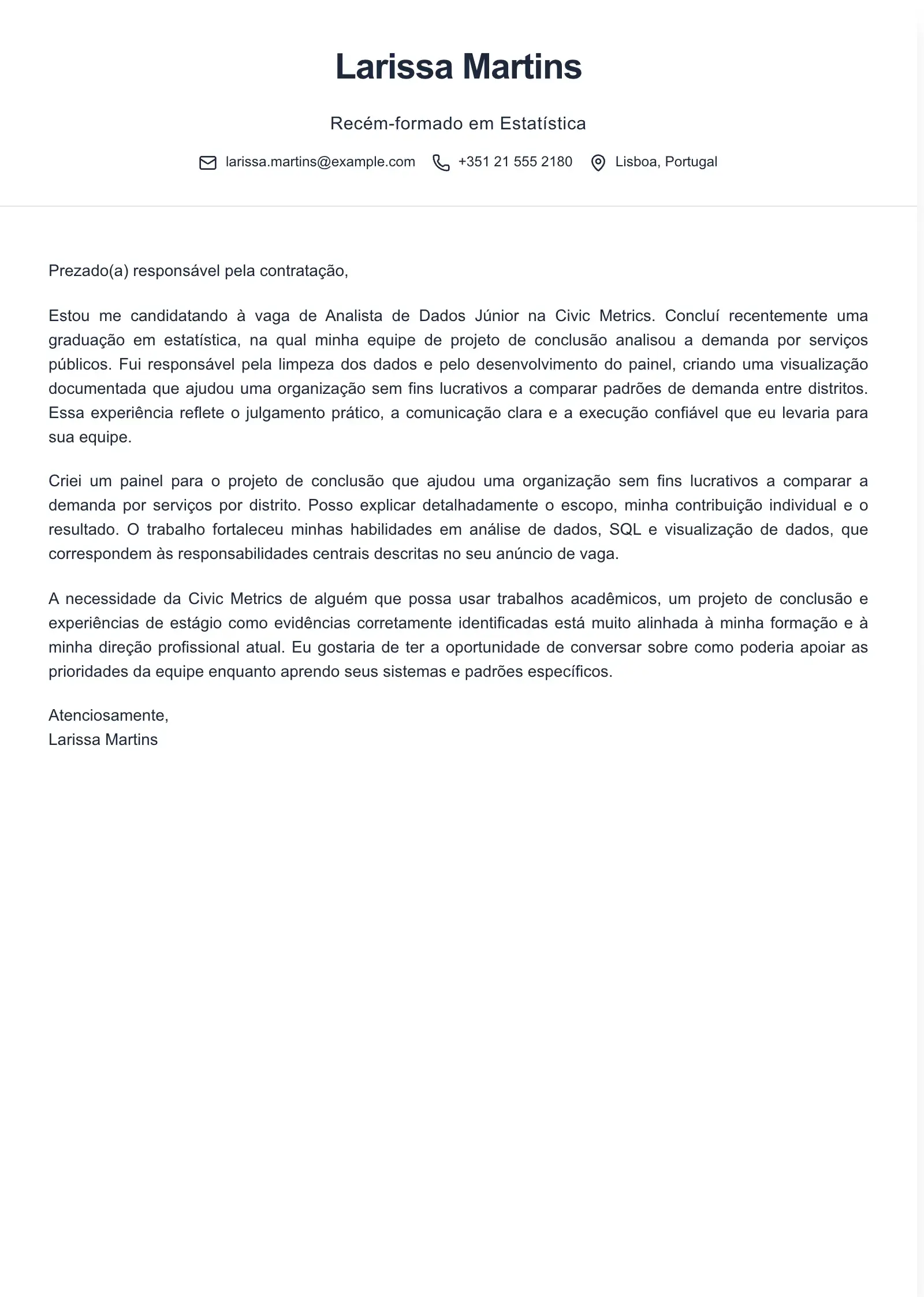 Use este modelo para uma candidatura de recém-formado
