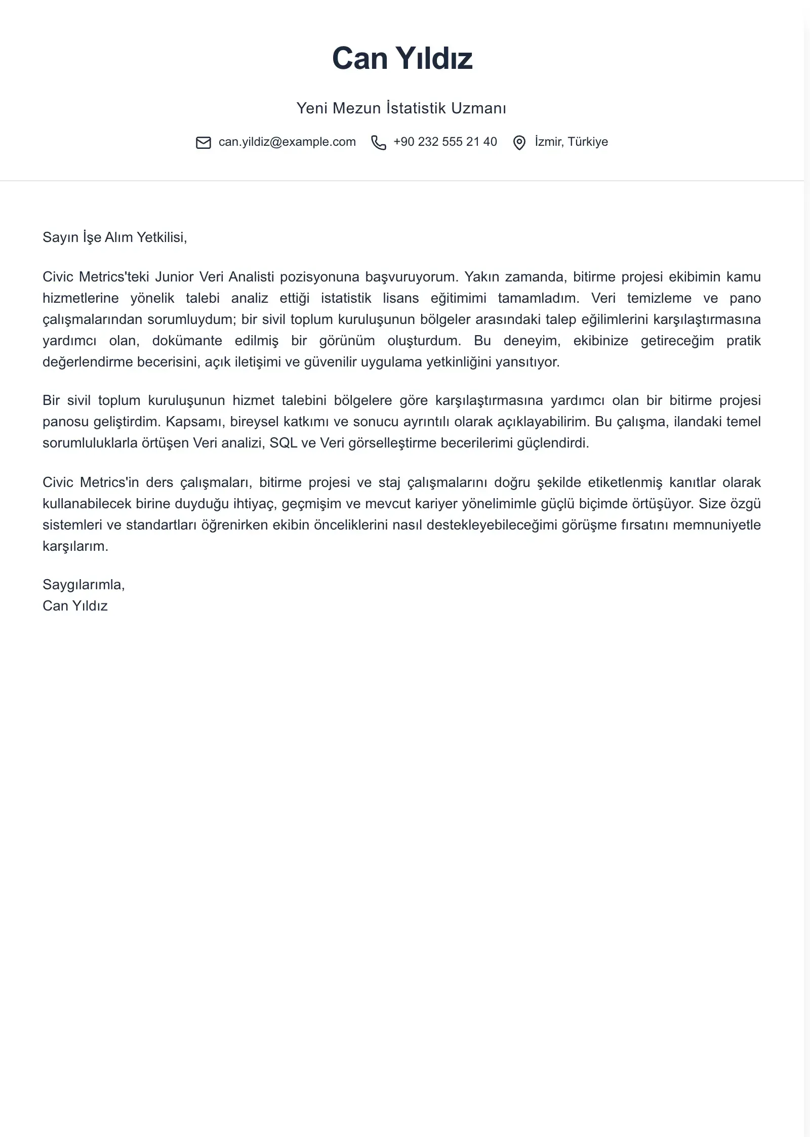 Yeni mezun başvurunuz için bu şablonu kullanın