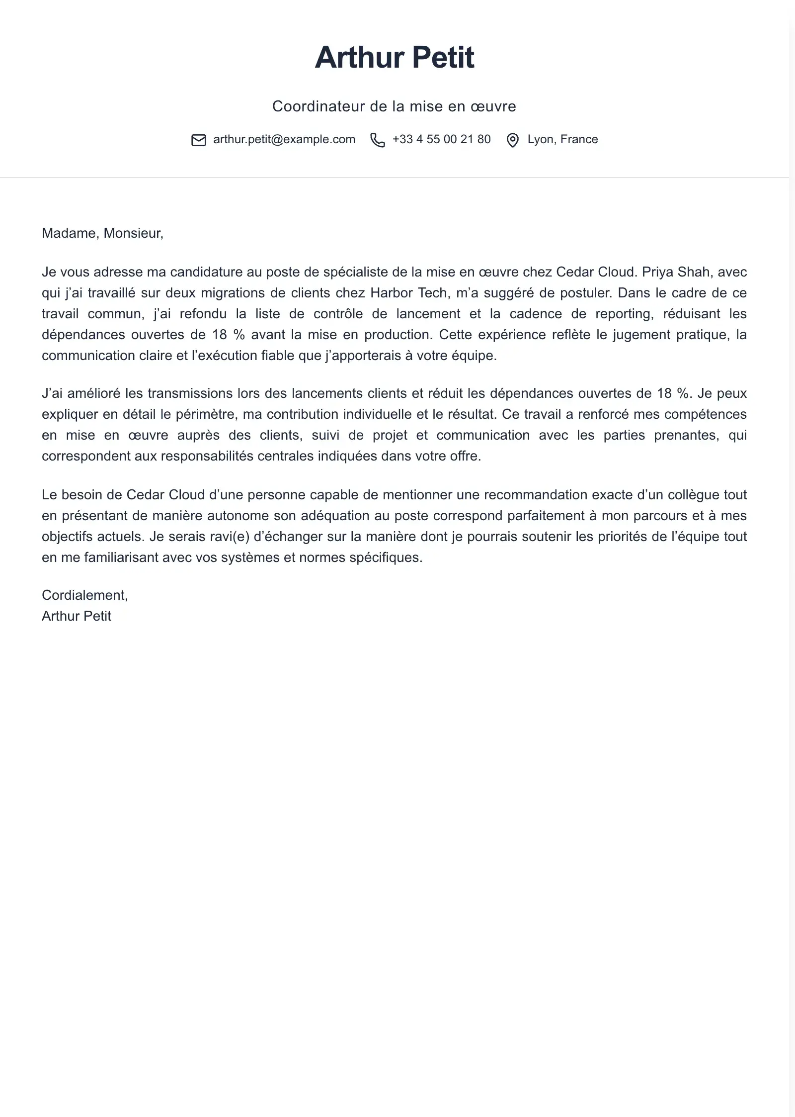 Utilisez ce modèle pour une candidature recommandée