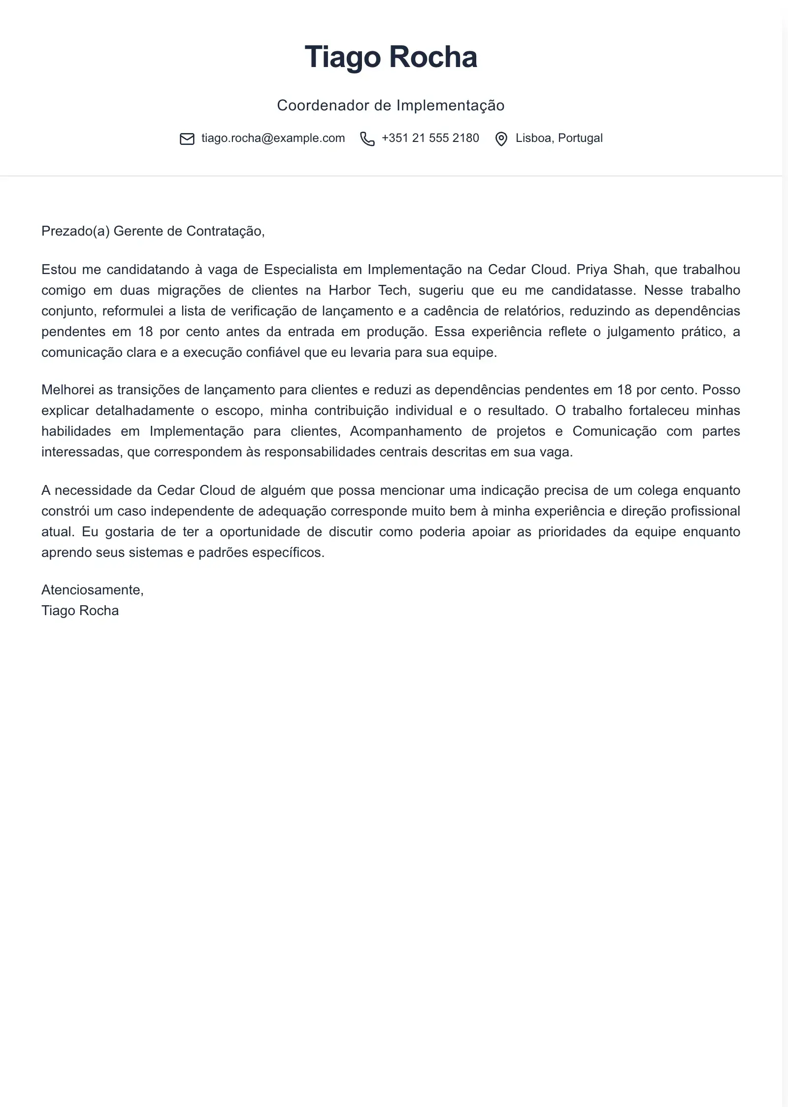 Use este modelo para uma candidatura por indicação