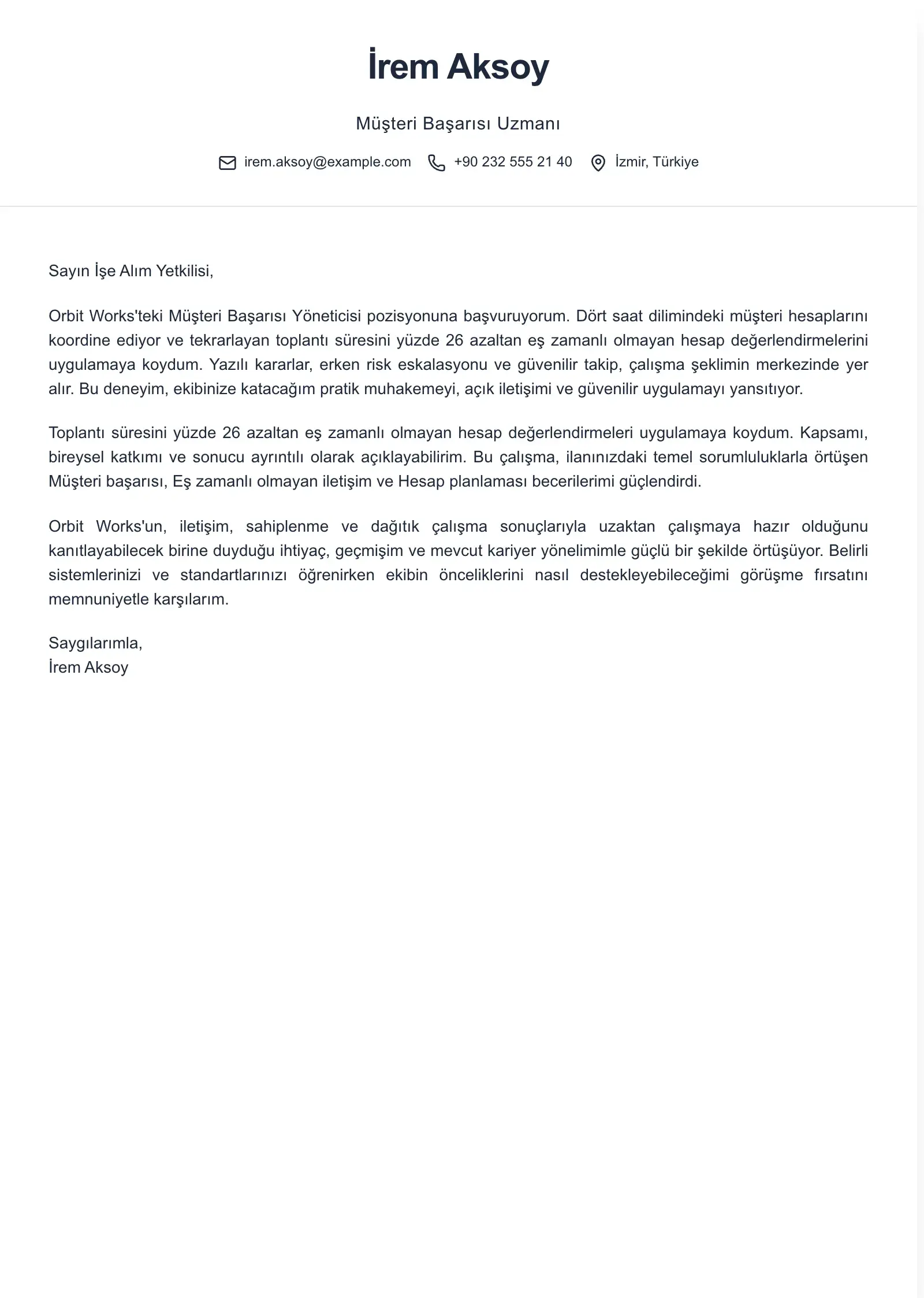 Uzaktan iş başvurusu için bu şablonu kullanın
