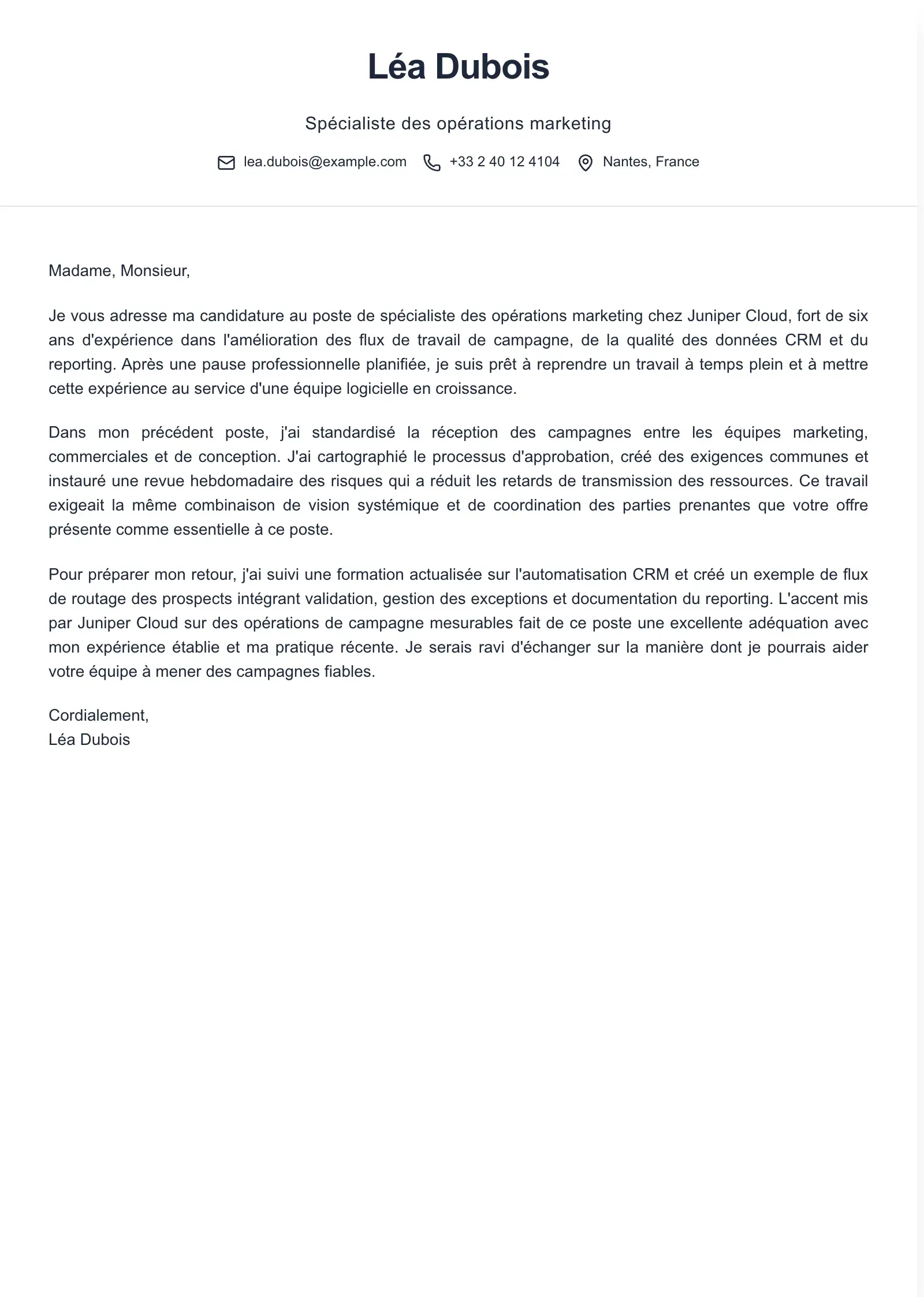 Utilisez ce modèle pour un retour au travail