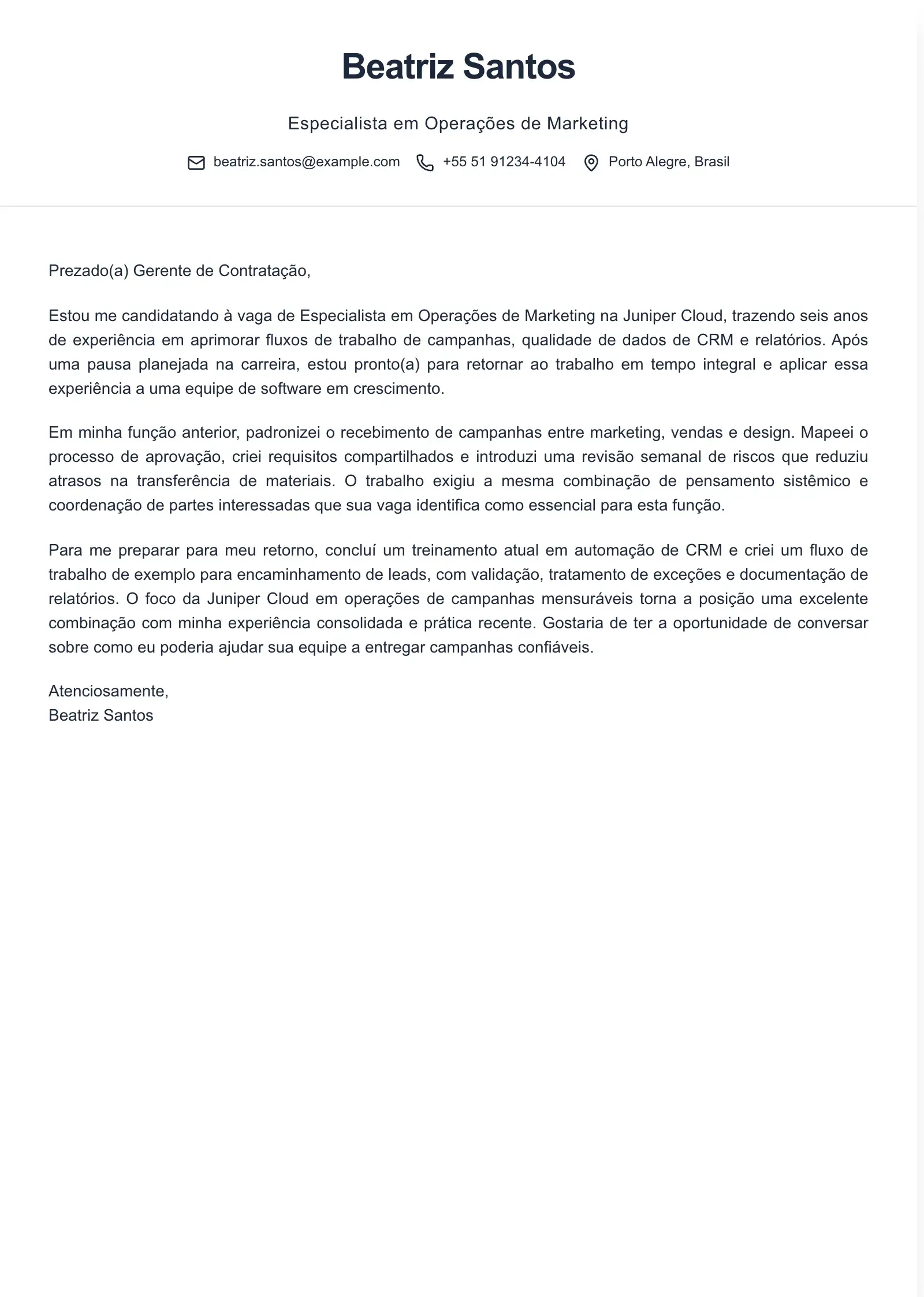 Use este modelo para retornar ao trabalho