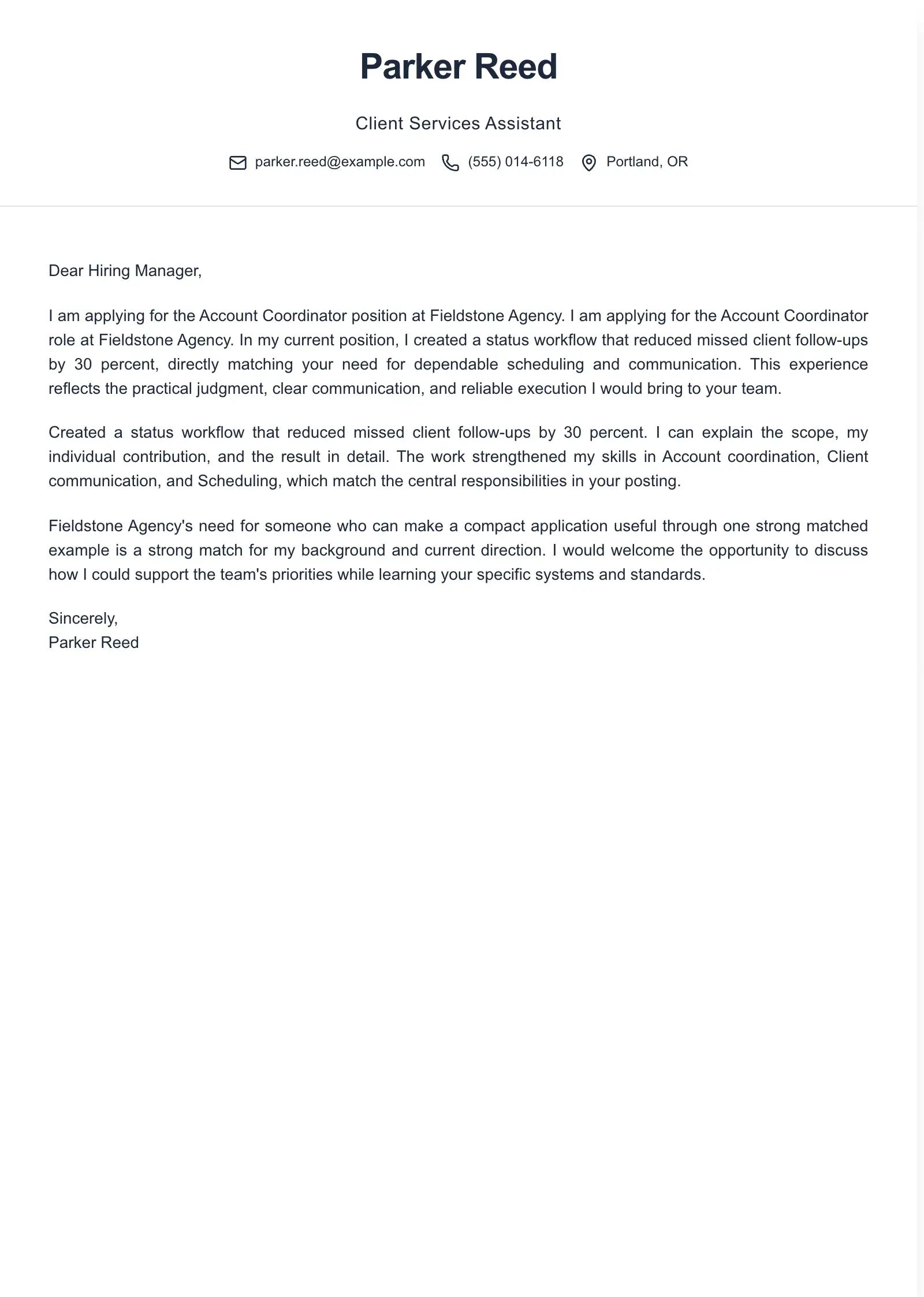 Use this template for a concise cover letter