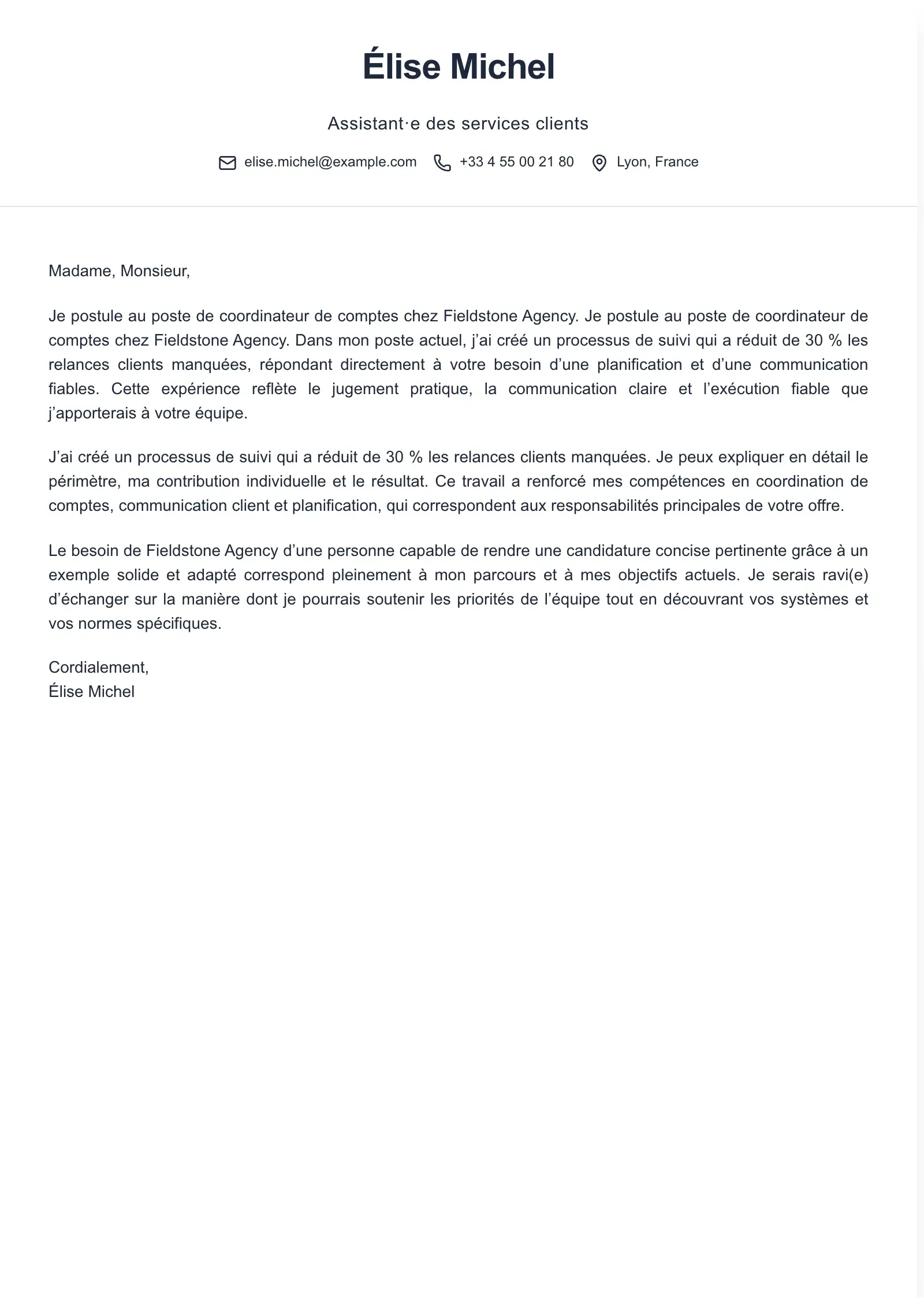 Utilisez ce modèle pour une lettre de motivation concise