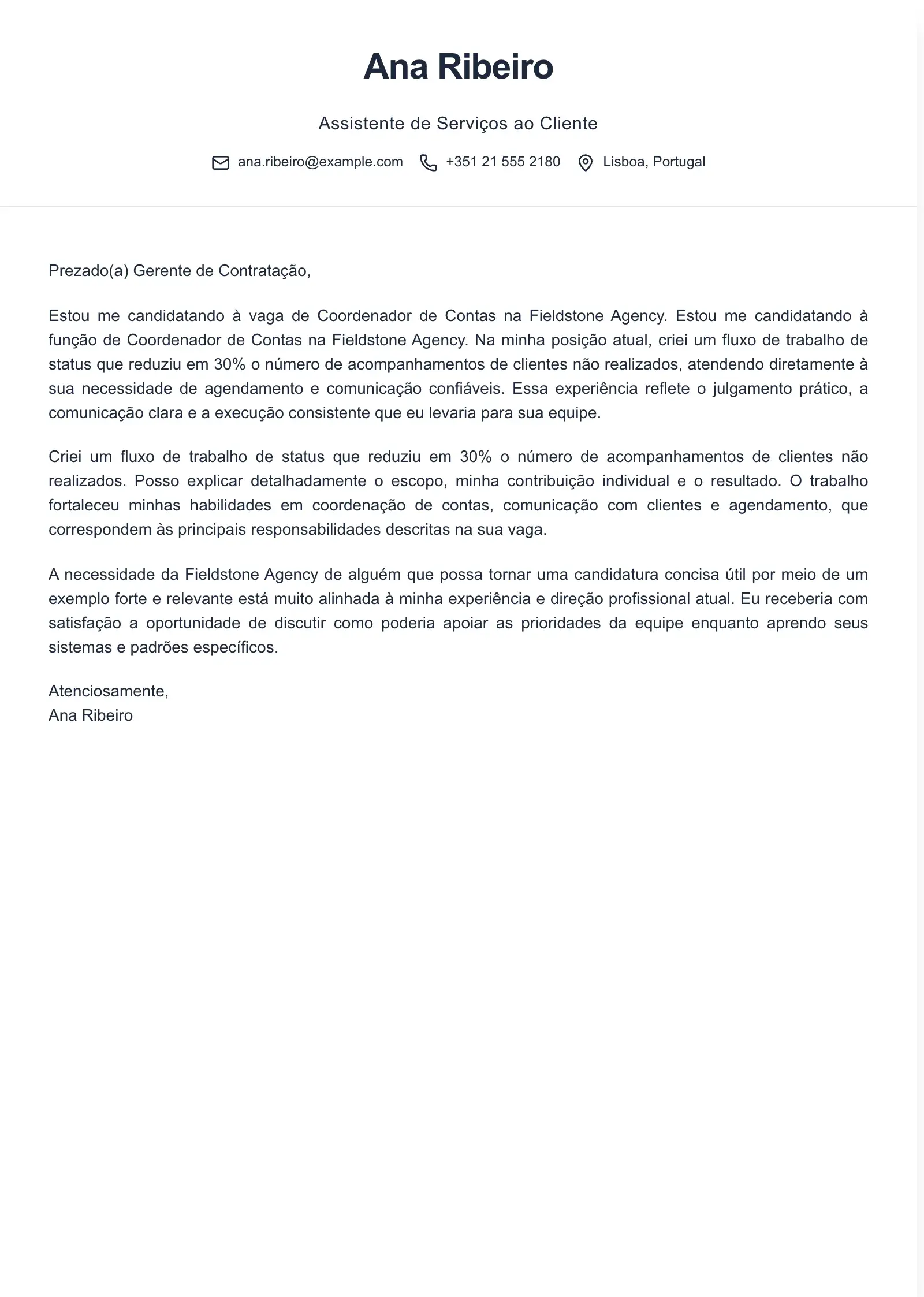 Use este modelo para uma carta de apresentação concisa
