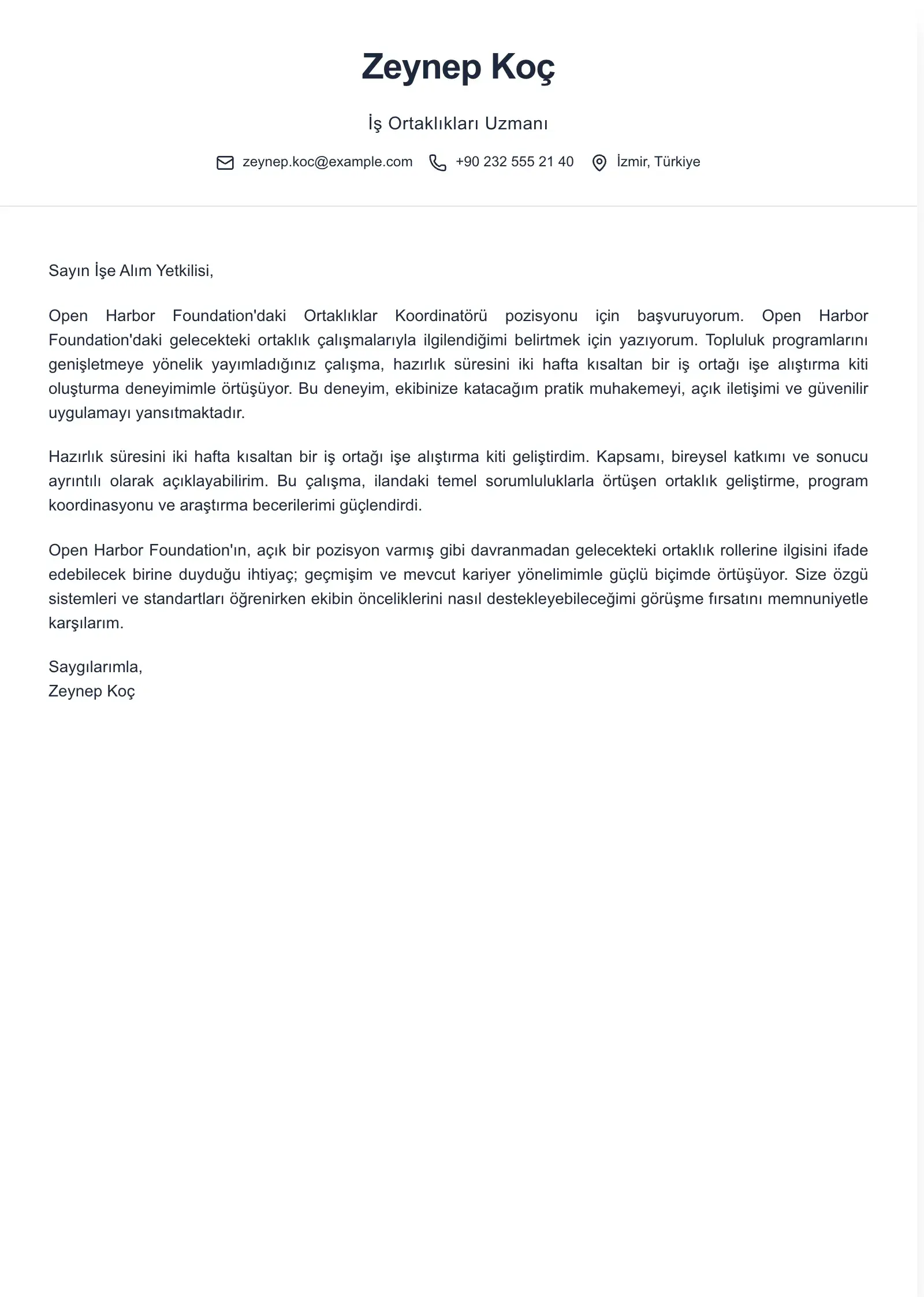 İlgi mektubu için bu şablonu kullanın