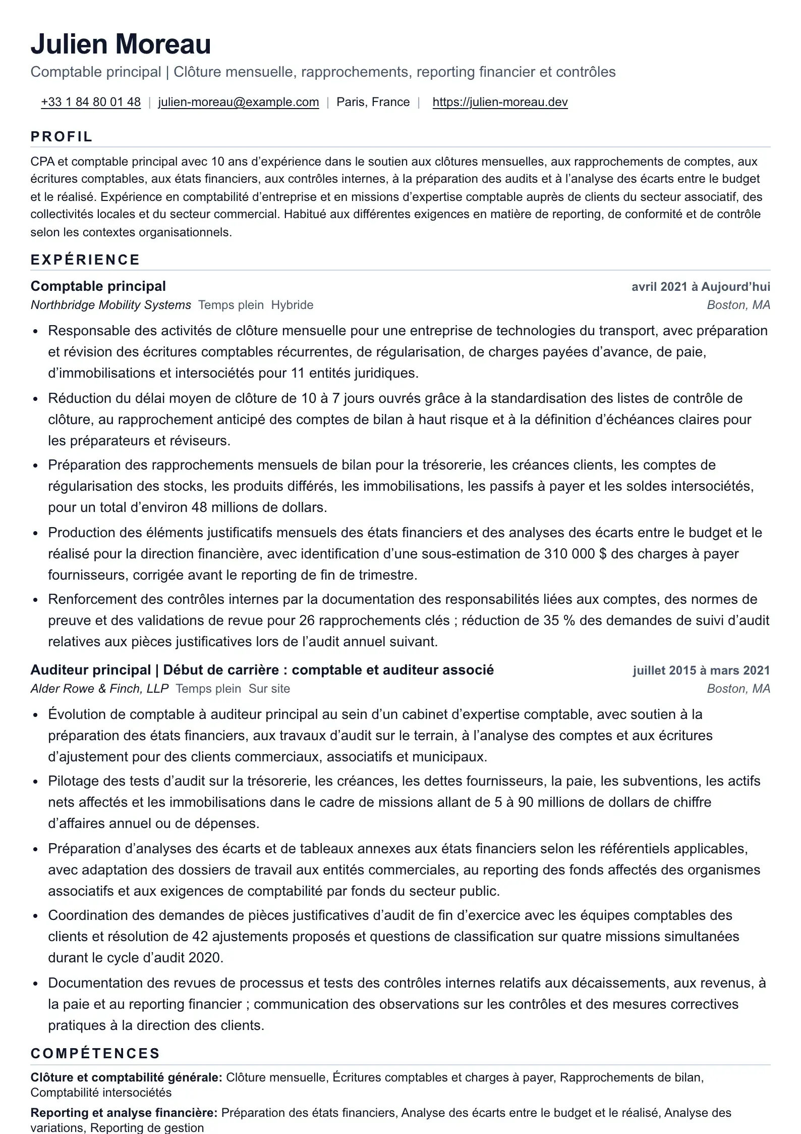 CV de comptable pour la clôture et le reporting