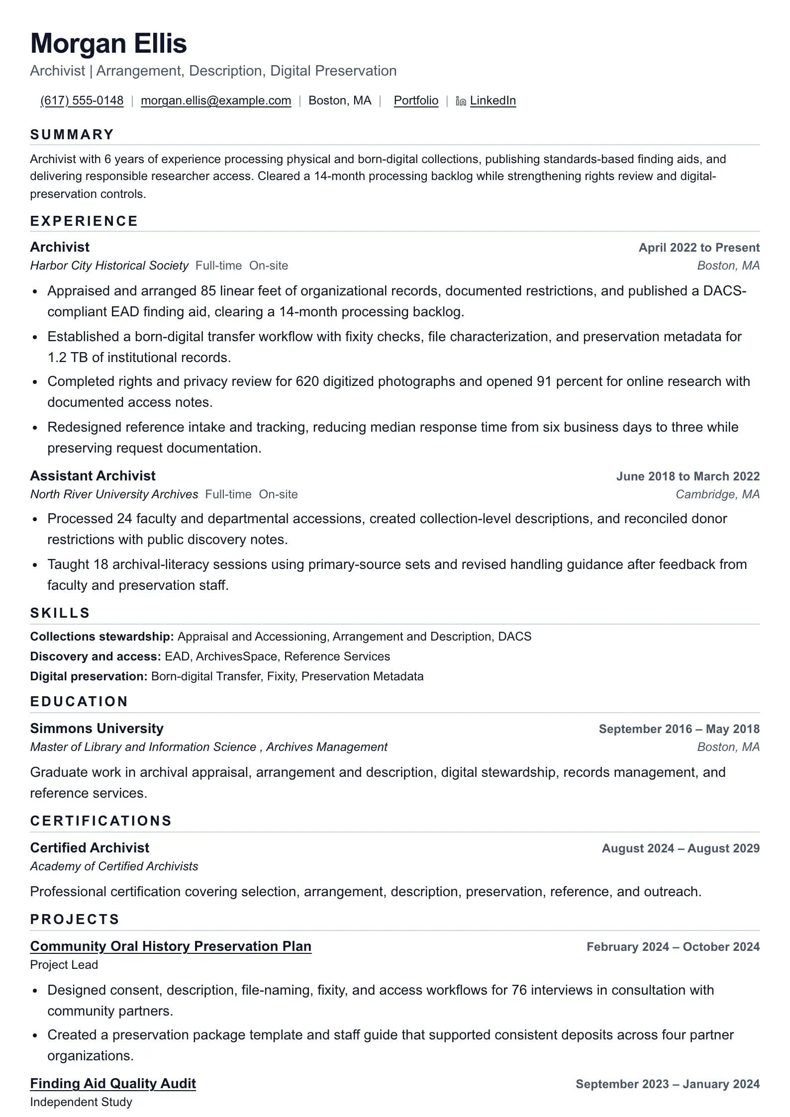 Use this resume template for archivist applications