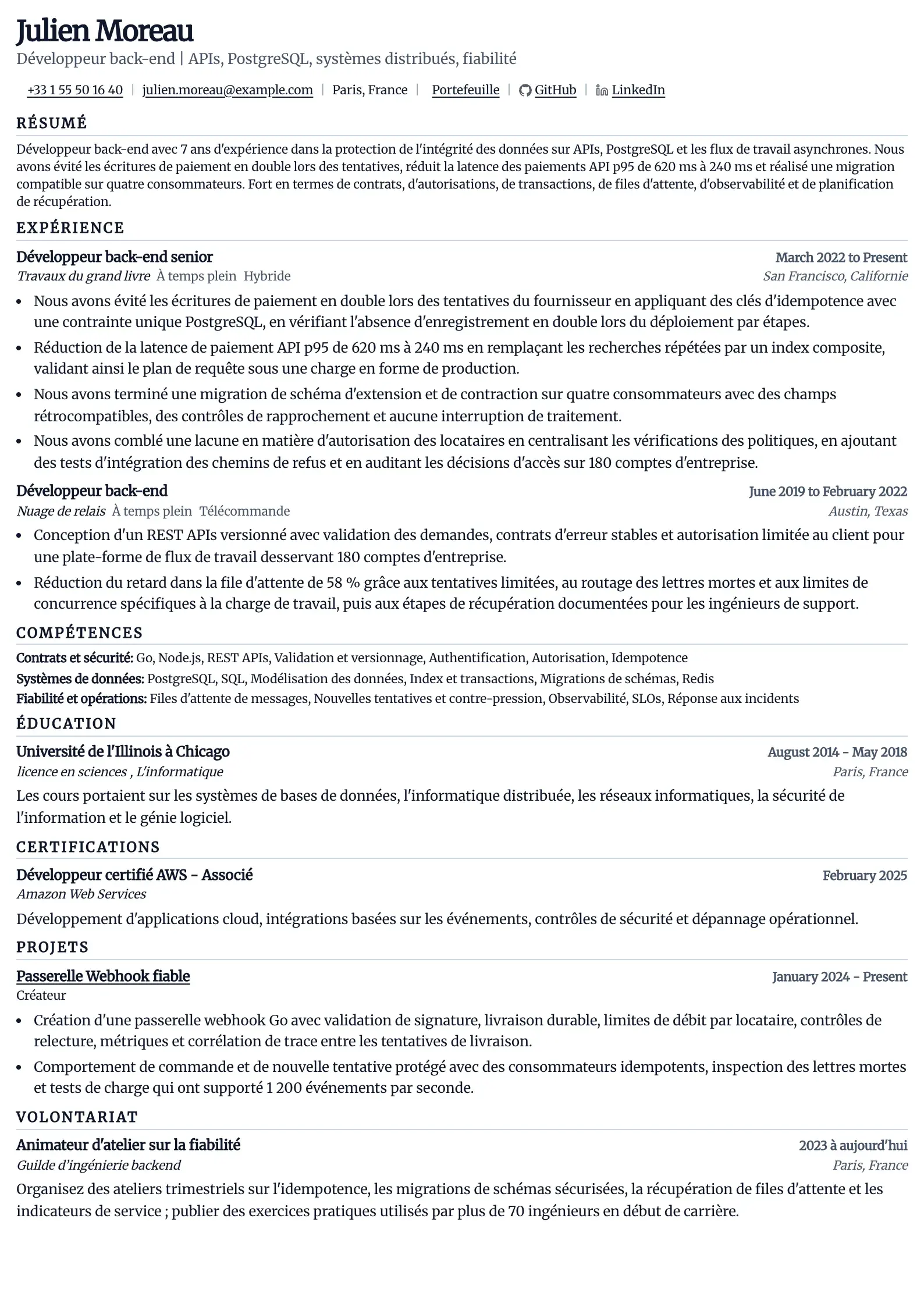 Utilisez ce modèle de CV pour les candidatures de développeur backend