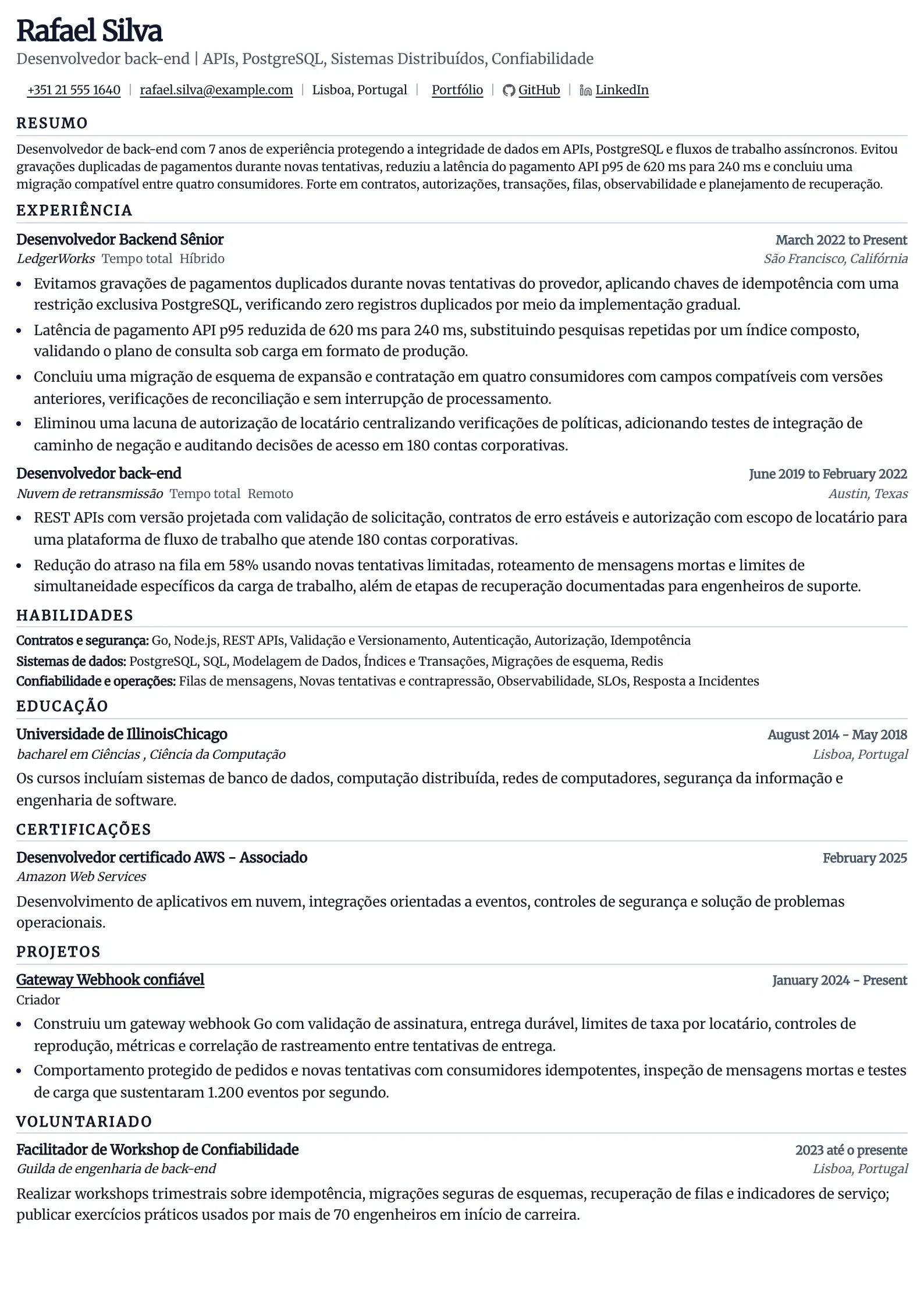 Use este modelo de currículo para candidaturas de desenvolvedor backend