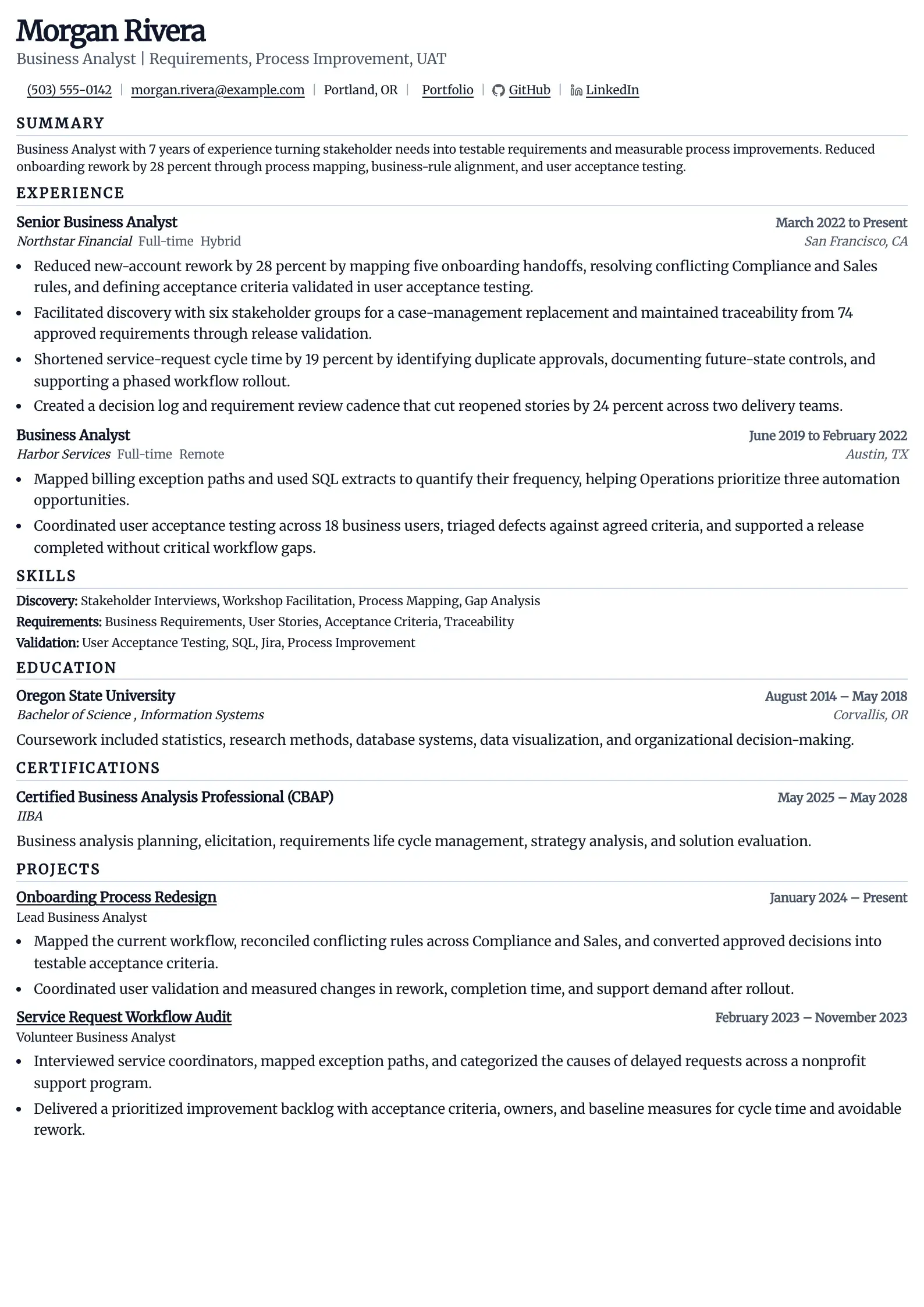 Use this resume template for business analyst applications