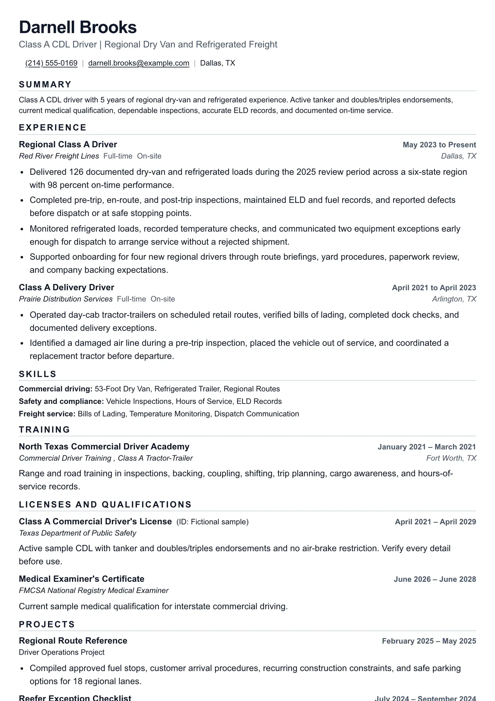 Use this resume template for CDL truck driver applications