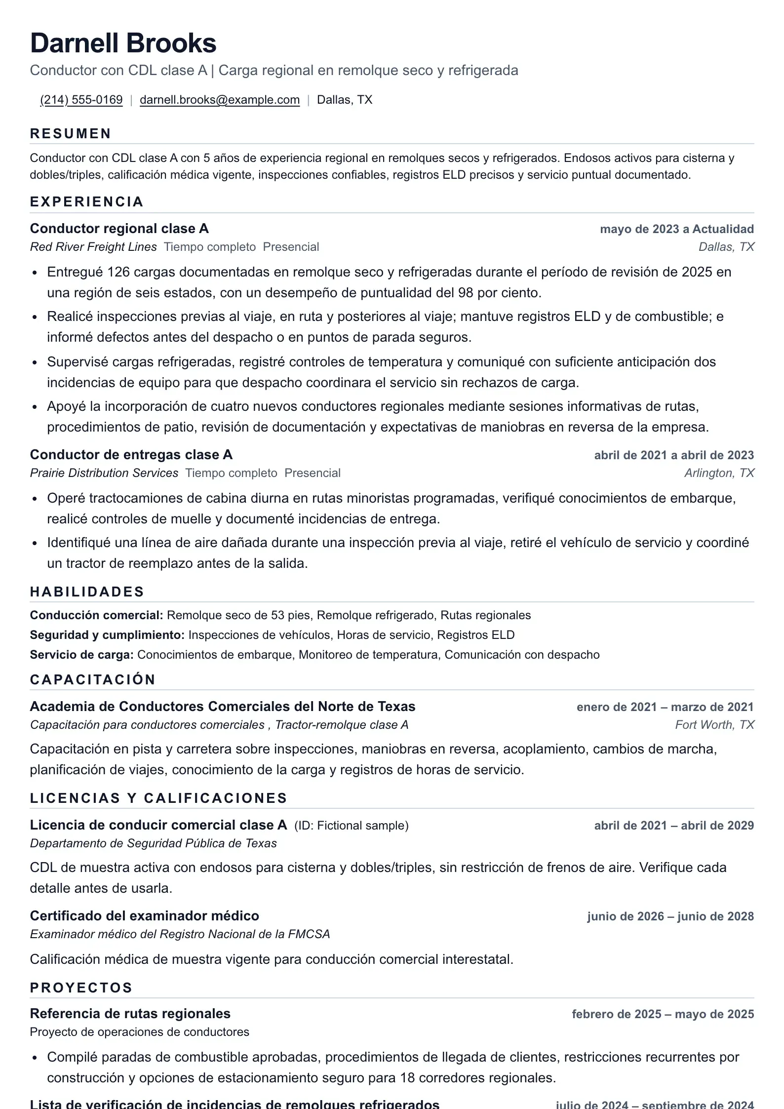 Use esta plantilla de currículum para postulaciones de conductor de camión con CDL