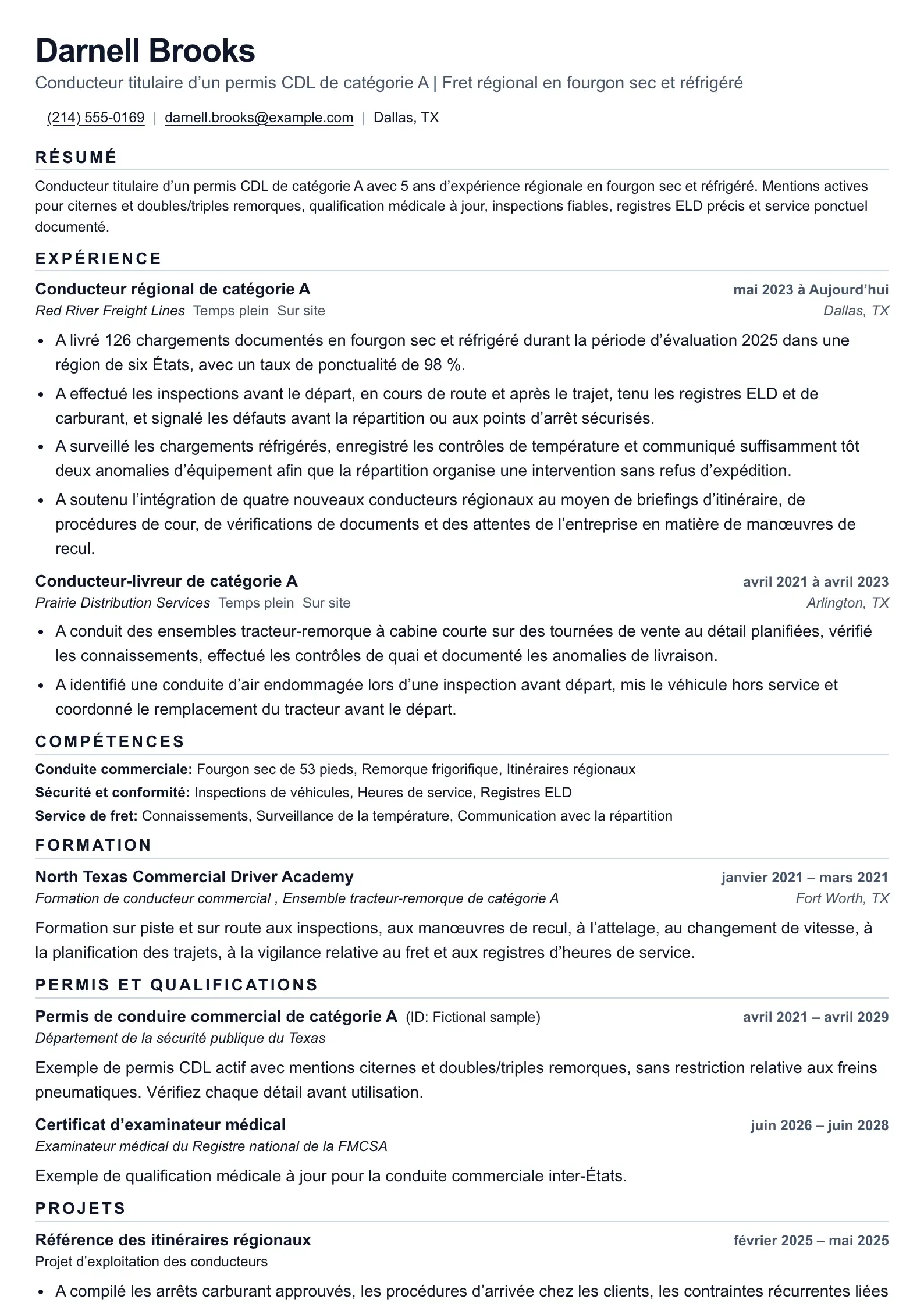 Utilisez ce modèle de CV pour vos candidatures de conducteur routier CDL