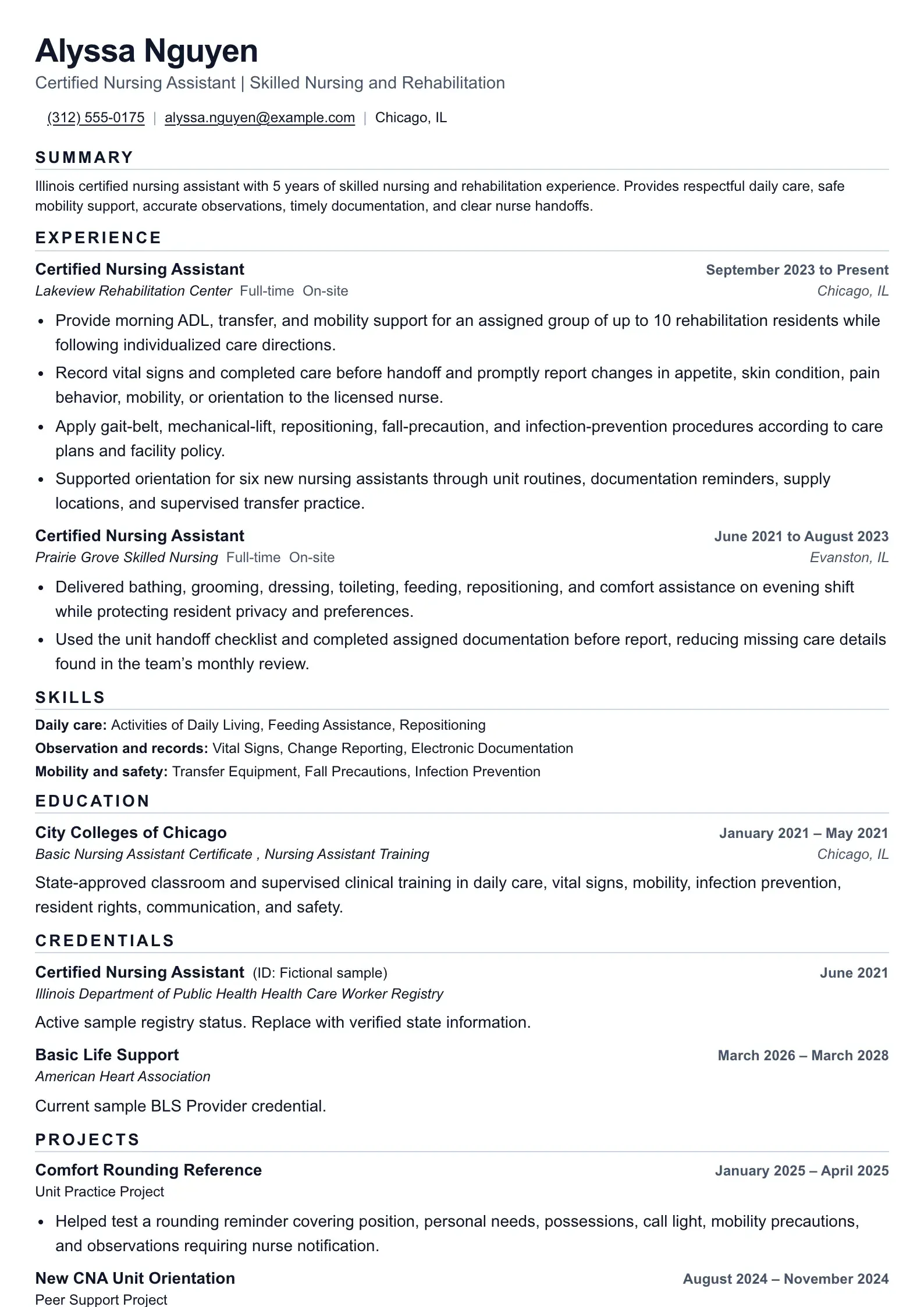 Use this resume template for certified nursing assistant applications