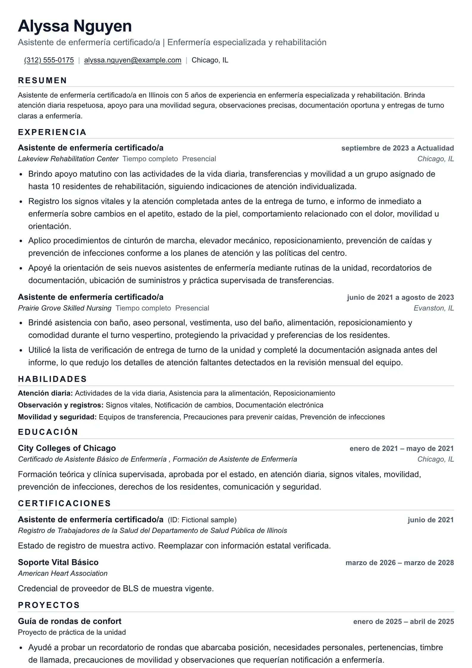 Usa esta plantilla de currículum para solicitudes de asistente de enfermería certificado