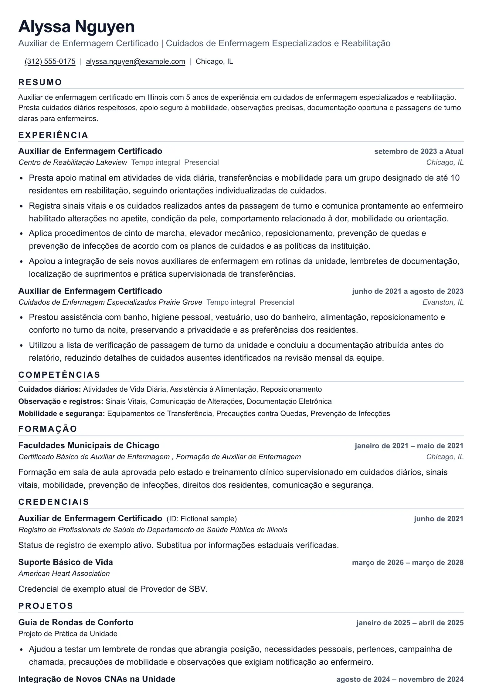 Use este modelo de currículo para candidaturas de assistente de enfermagem certificado