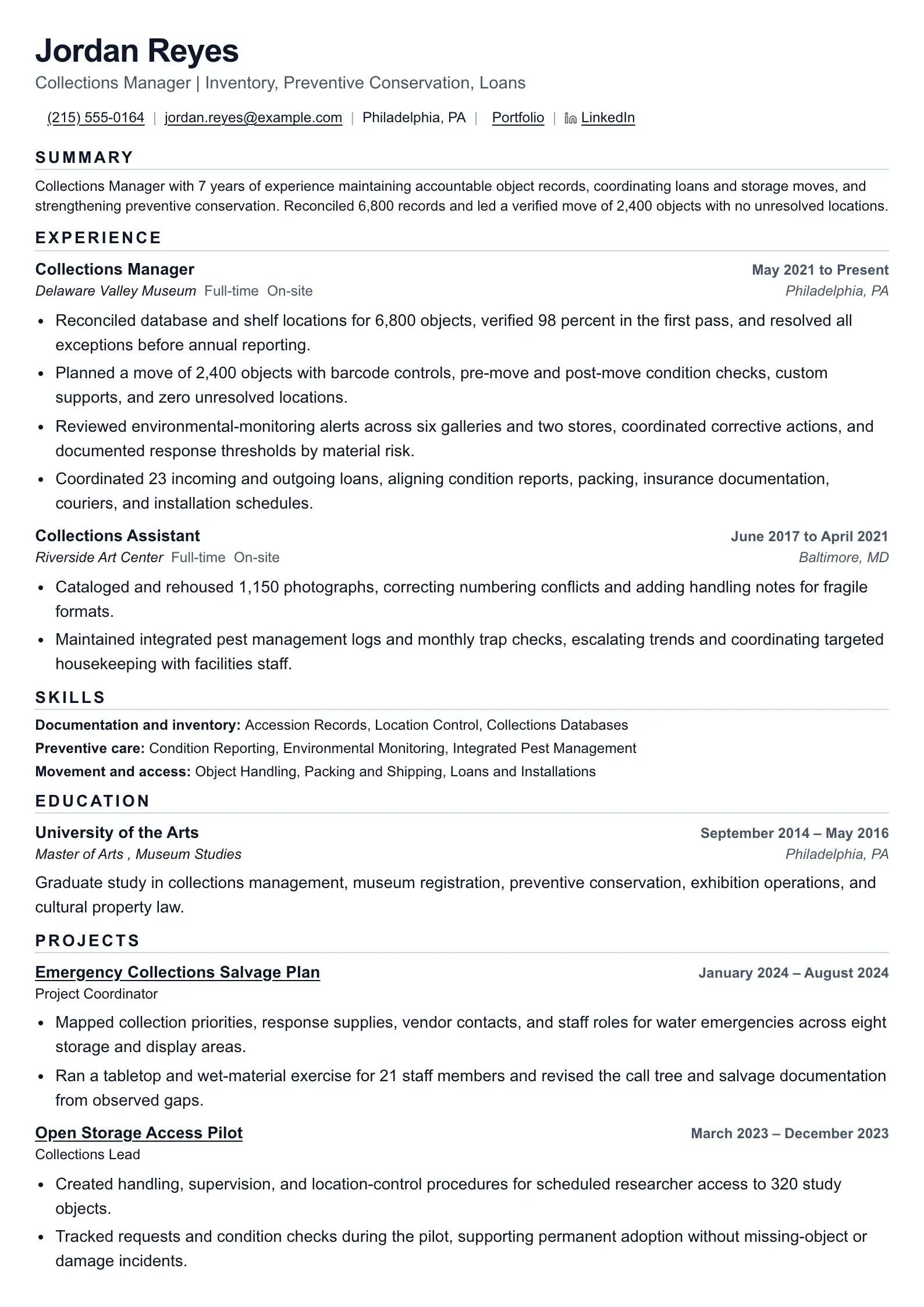 Use this resume template for collections manager applications