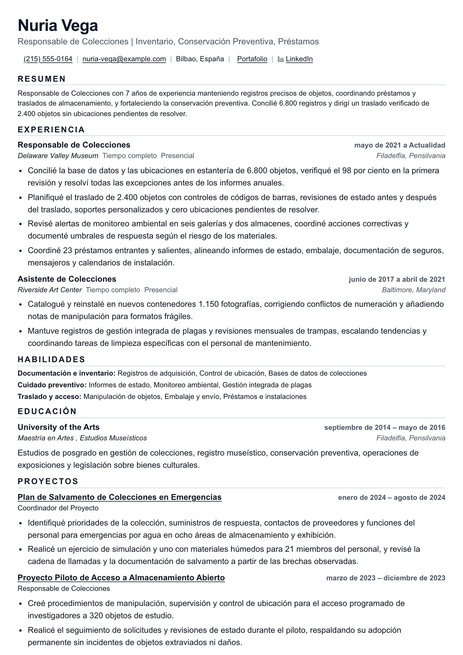 Usa esta plantilla de currículum para solicitudes de gestor de colecciones