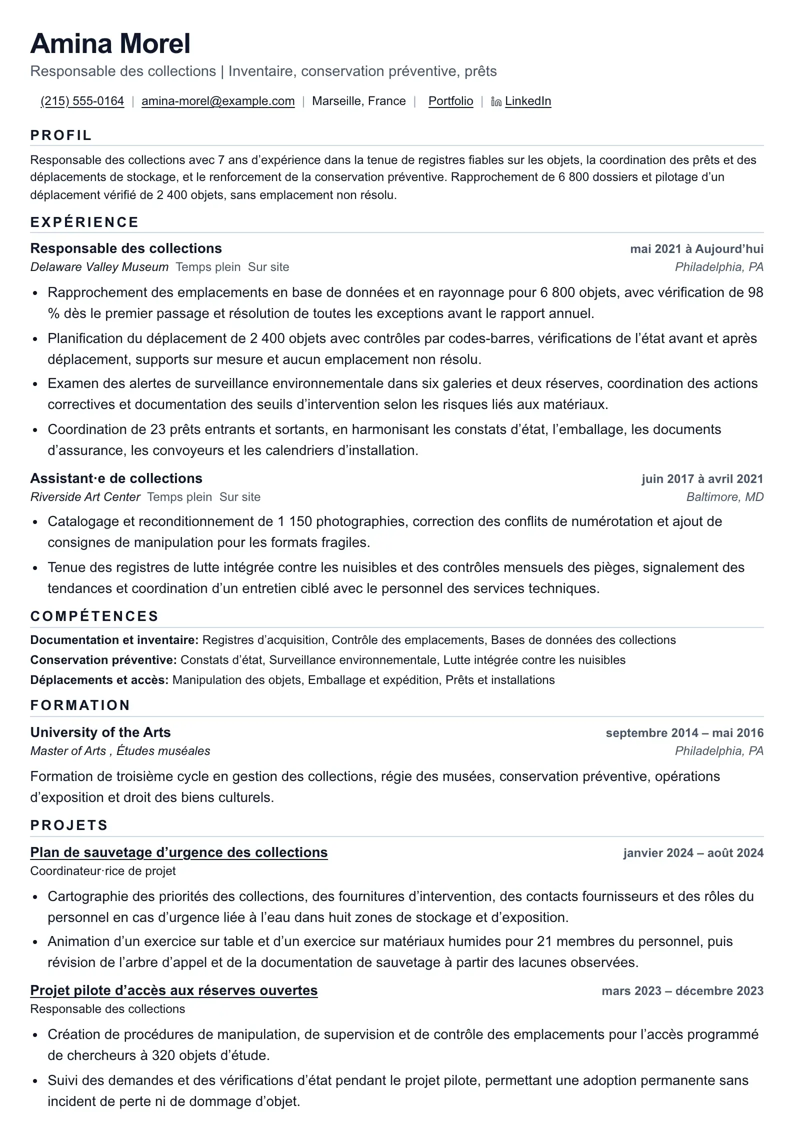 Utilisez ce modèle de CV pour vos candidatures de responsable des collections