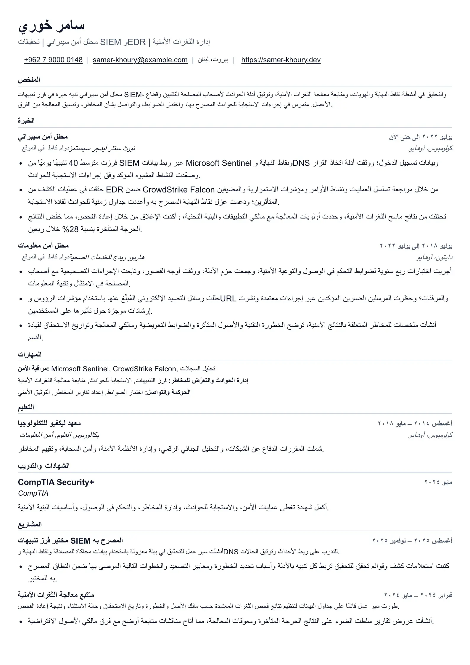 هيكل أدلة محلل الأمن السيبراني