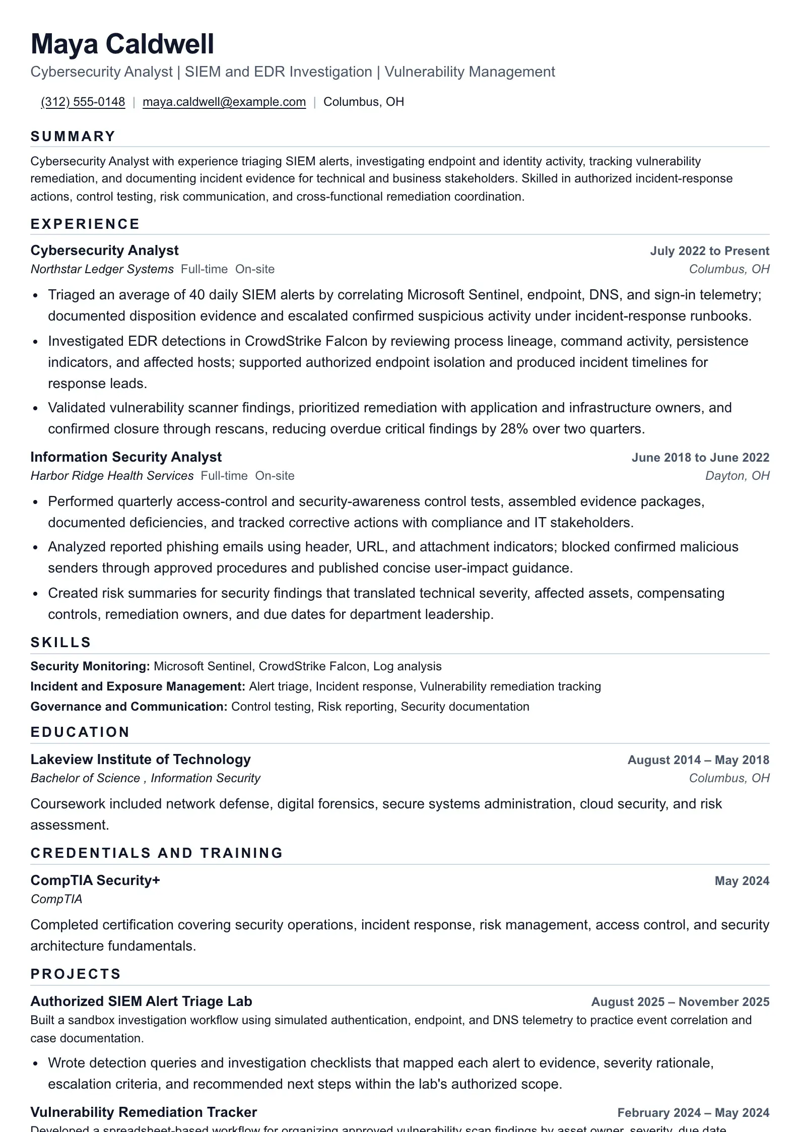 Cybersecurity Analyst evidence structure