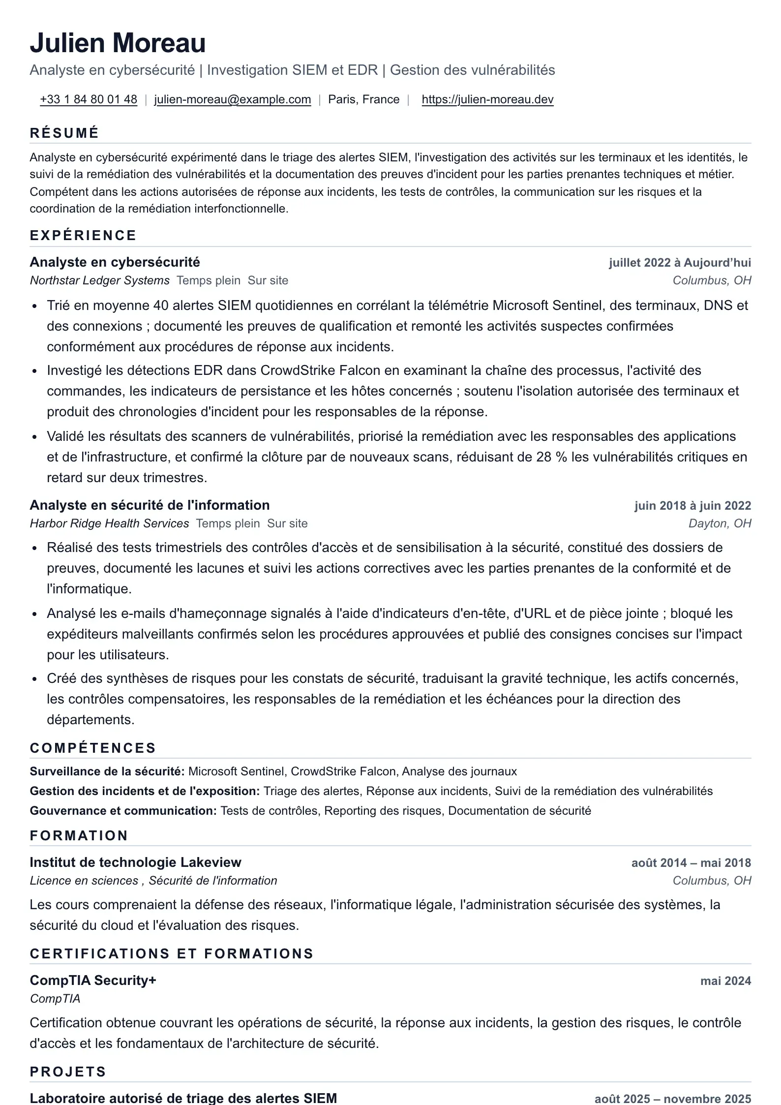 Structure de preuve pour Analyste en cybersécurité