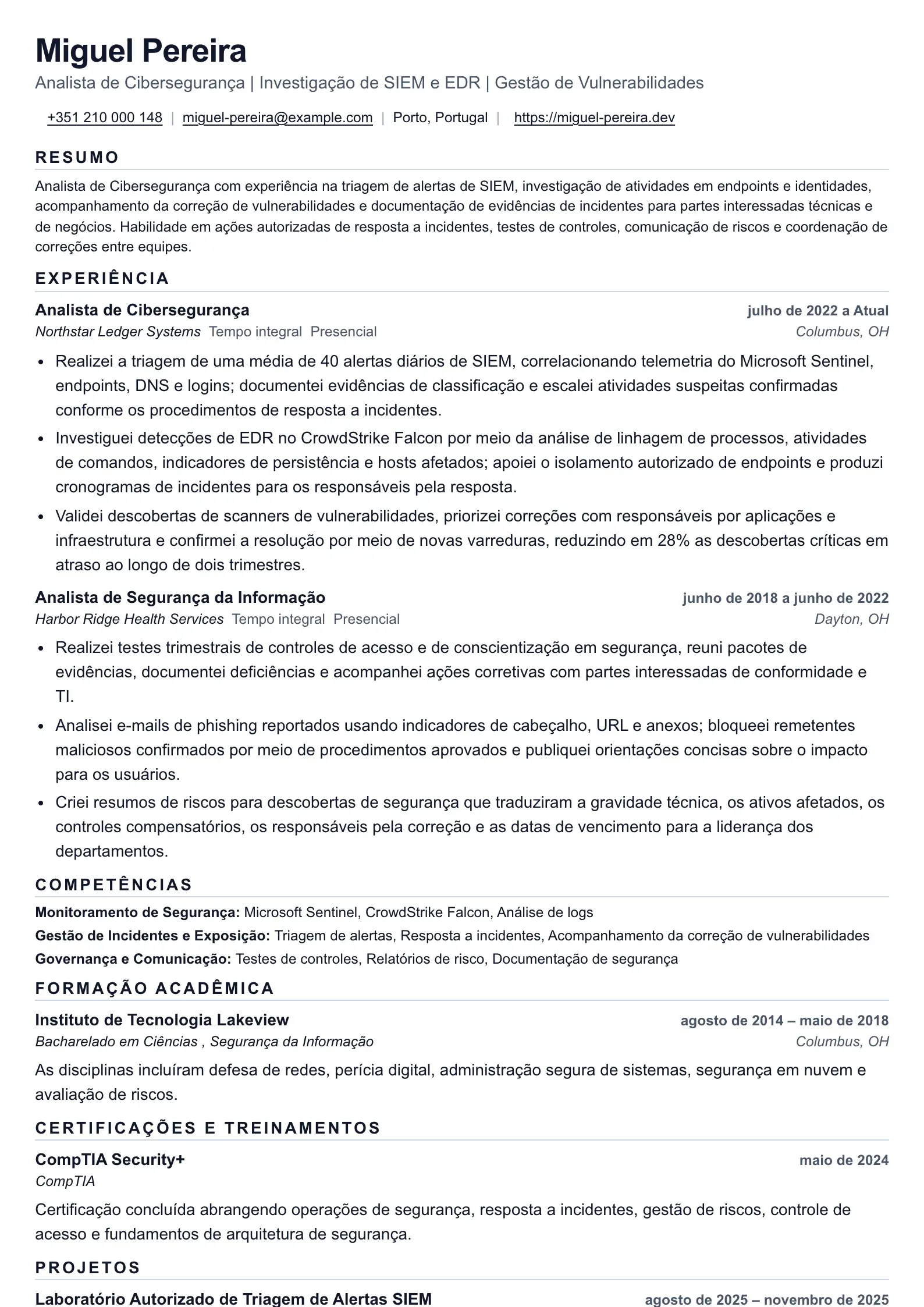 Estrutura de evidências para Analista de Cibersegurança
